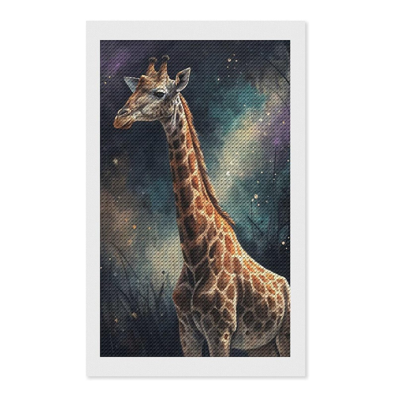 Junmoney Giraffe in A Cosmic Landscape Diamond Painting Canvas Set 12"x20", Boho Decor, for Craft Lovers, Easy Handmade Project, Holiday Gift Idea