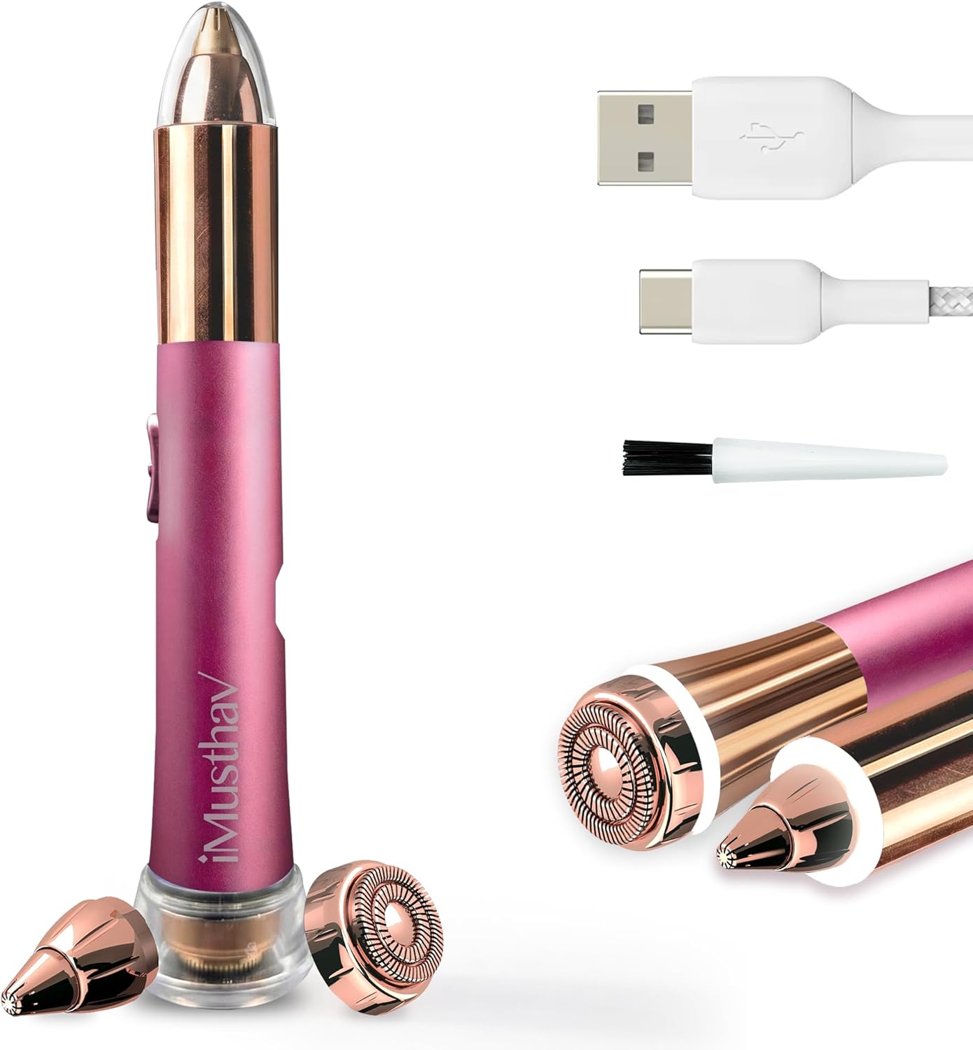Nose Hair Trimmer for Women Men,Portable Eyebrow Trimmer with USB Rechargeable, Painless, Fast & Precise Flawless Remover & Epilator, 18K Gold-Plated, 360°Led Light Travel-Friendly Mini Trimmer