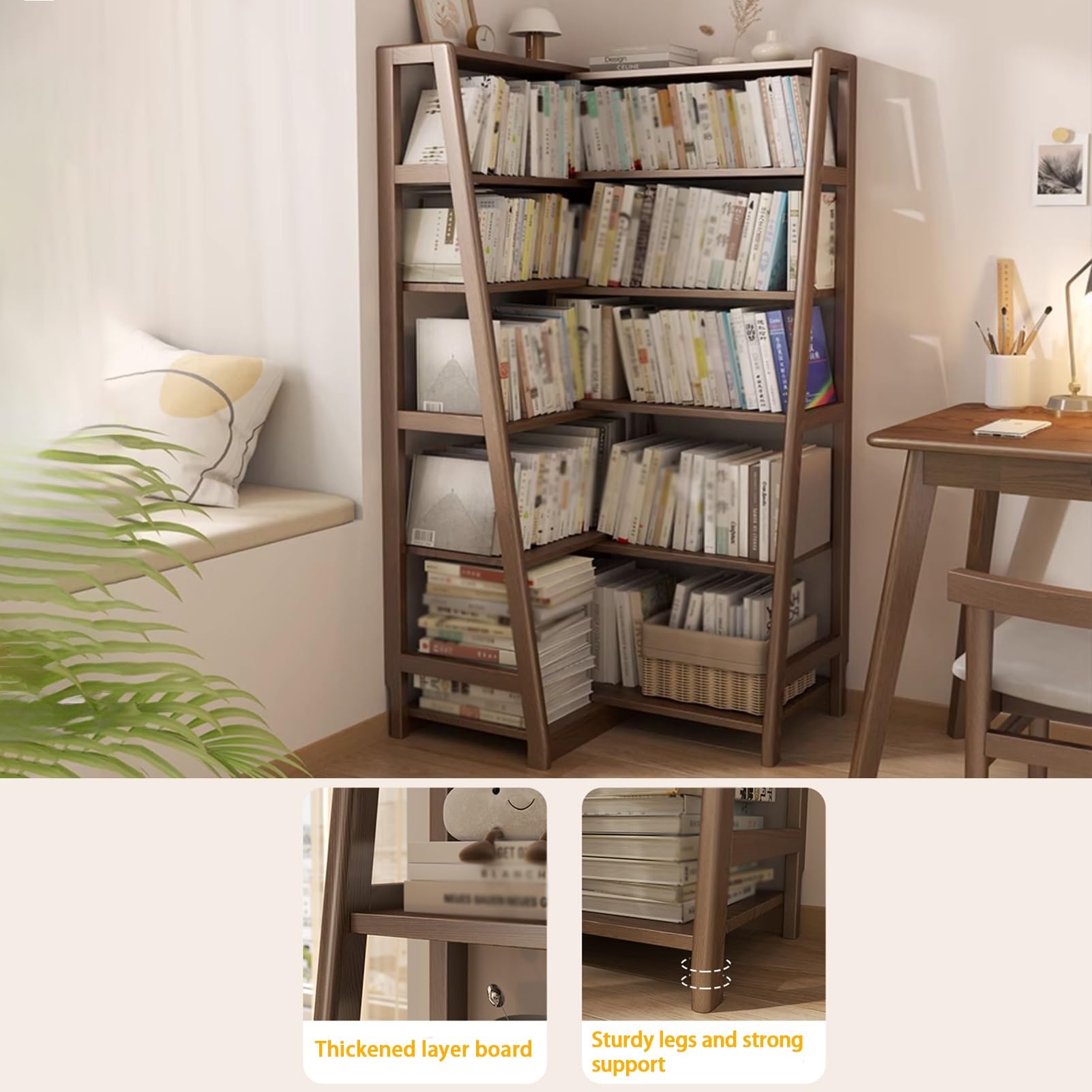 Libreria angolare espandibile a forma di L, libreria in legno con contenitore aperto, moderna libreria autoportante, per piccoli spazi o angoli (127 cm)