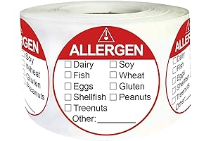 Allergen Allergy Warning Labels Sticker 2 Inch Fluorescent Red With Strong Adhesive, 500 Pcs