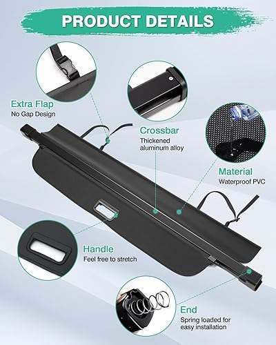 Miniatura 4 de Powerty Compatible con cubierta de carga Honda CR-V 2023 2024 CRV, accesorios para maletero, protección de seguridad, color negro, actualización sin