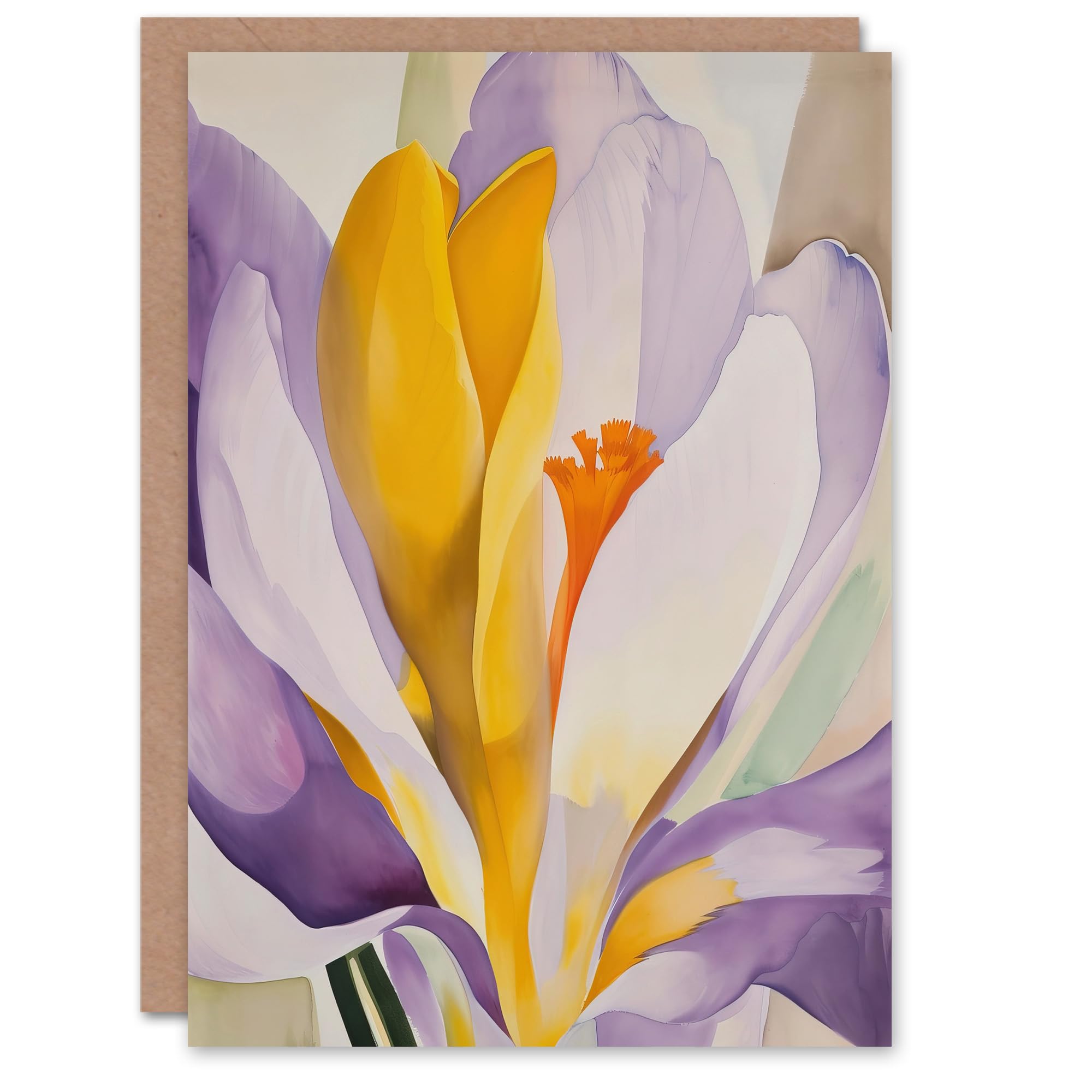 Artery8 Crocus Flower Abstract Watercolour Lilac Orange Greeting Birthday Card Him Her All Blank