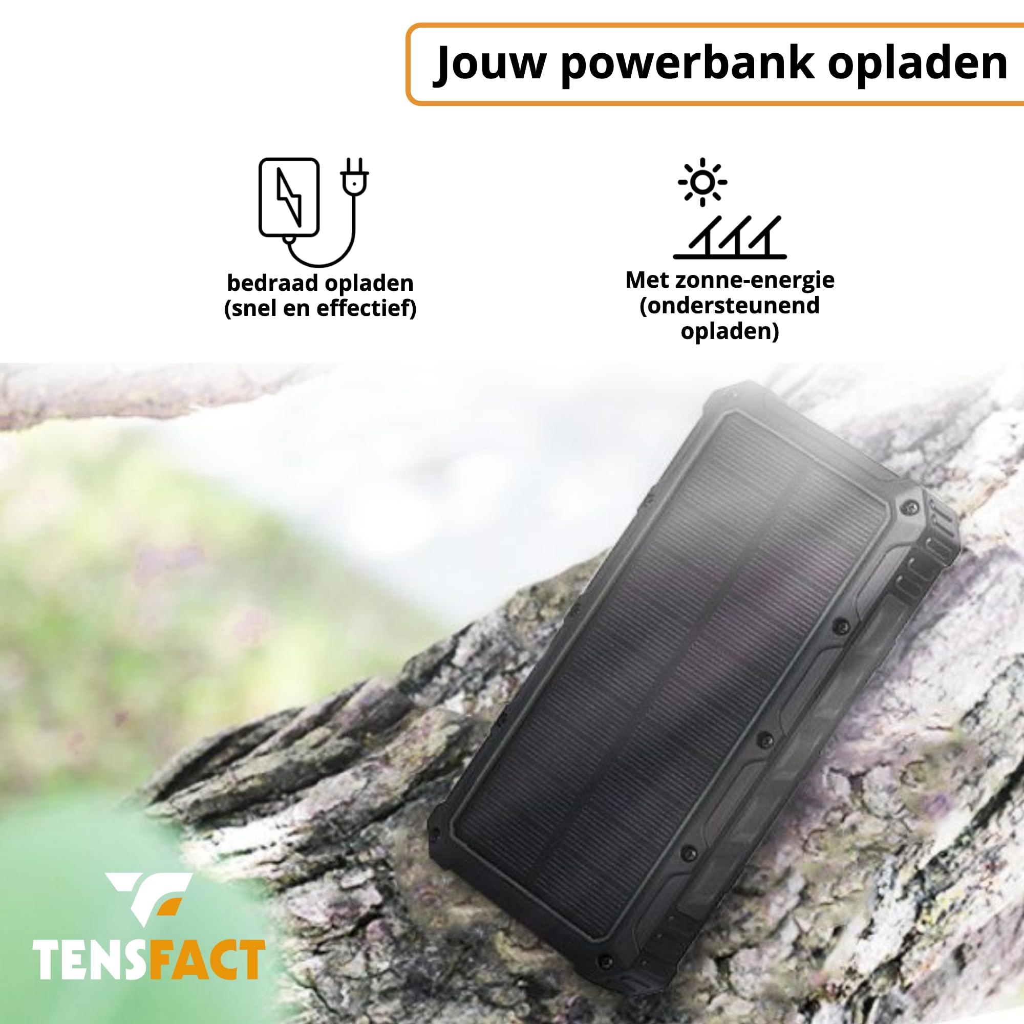 Solar Powerbank 36000 mAh Cargador Inalámbrico - Powerbank Solar - USB & USB-C (Negro)