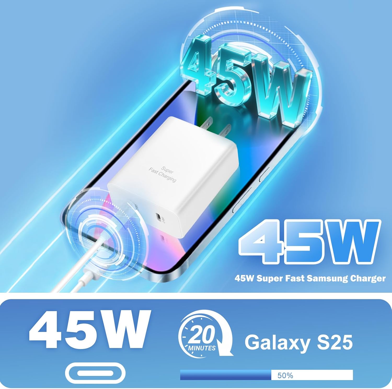 Samsung Super Fast Charger,45W Dual Port USB C Fast Charger Block 2Pack & 6FT USB C Cable - 3.0 Quick Type C Charger Wall Block for Samsung Galaxy S26 Ultra/S26+/S25 Ultra/S24/S23/S22/S20/S21+/Google