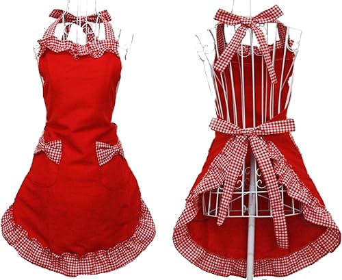 Miniatura 2 de Hyzrz Lindos delantales retro encantadores vintage para mujer, cocina, coquetos delantales vintage para mujeres y niñas con bolsillos para regalo