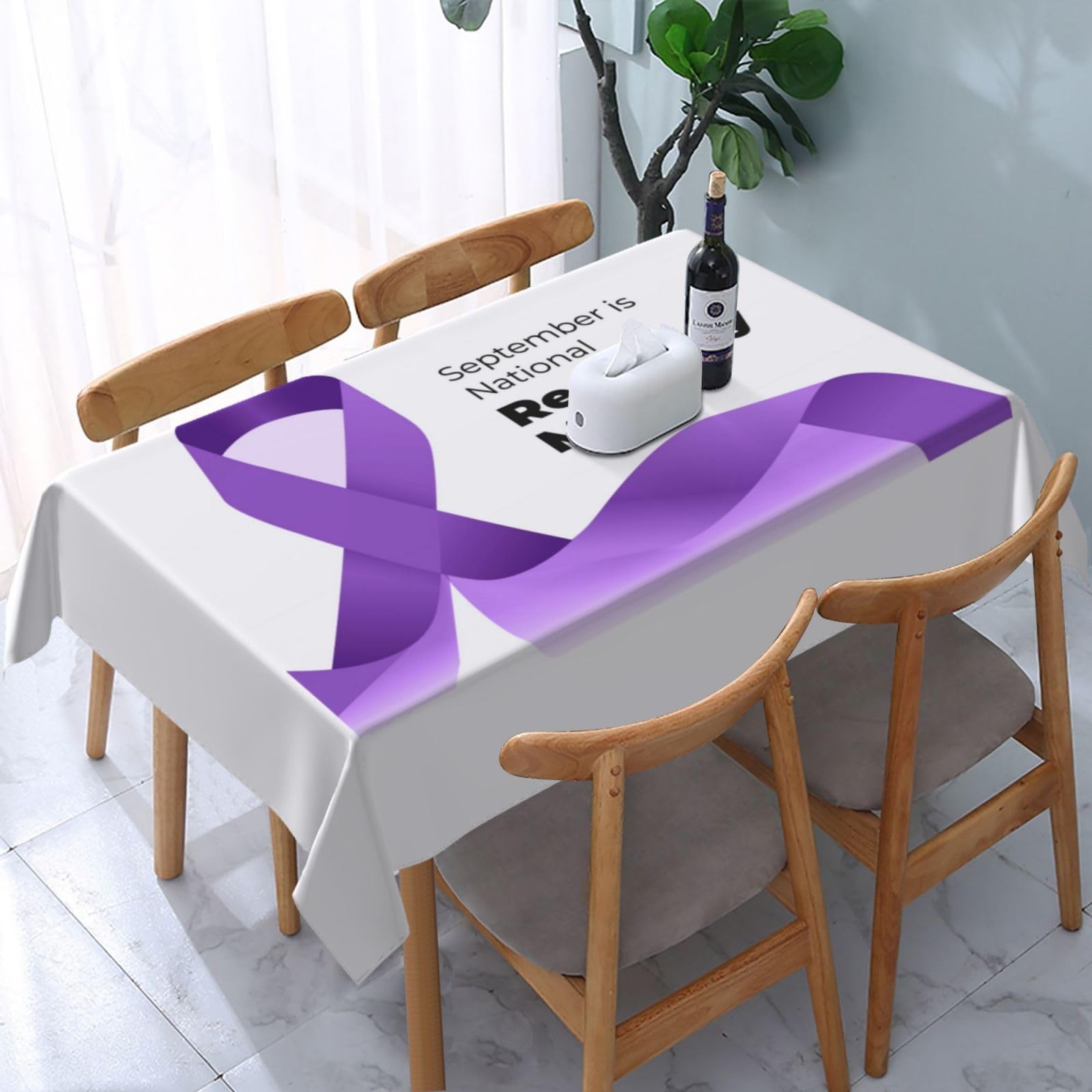 JunHeArt National Recovery Month Tablecloth Rectangle Table Cover Washable Table Cloths Decor For Kitchen 54" X 72"