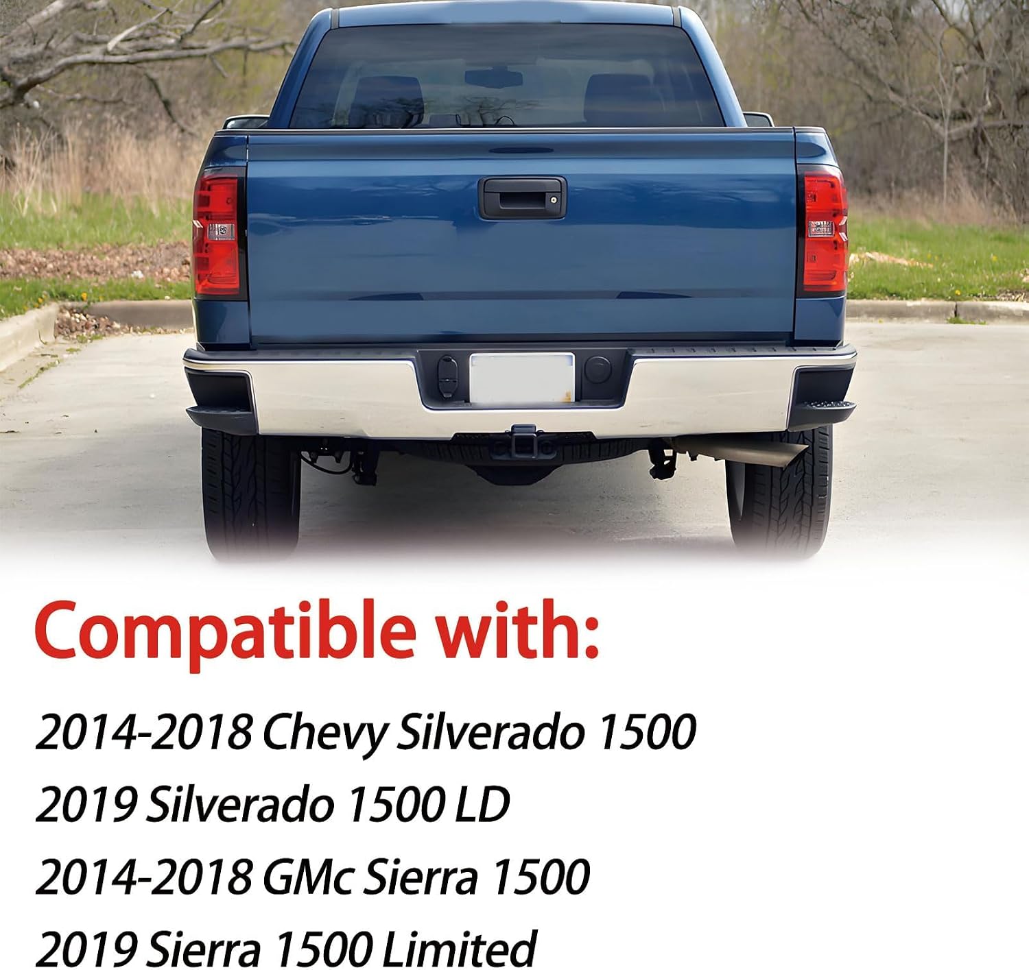 Rear Step Bumper Assembly Compatible with 2014 2015 2016 2017 2018 Chevy Silverado 1500/GMC Sierra 1500 Chrome Back Bumper without Parking Sensor Holes Replacement for GM1103176