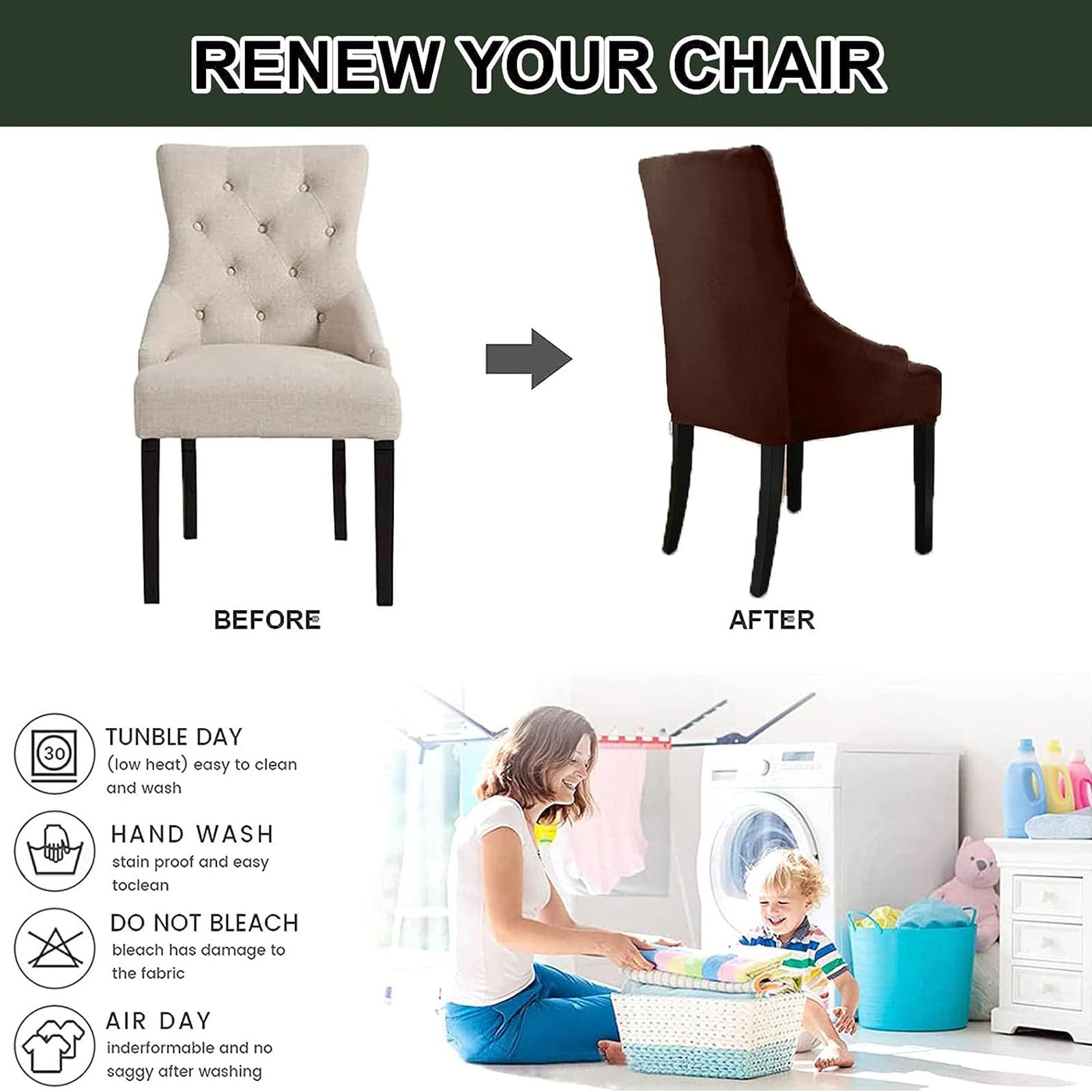 Leomix Funda elástica de Terciopelo para Silla con Respaldo de Orejas, Funda para Silla Lateral con Respaldo Reutilizable, Fundas Decorativas para sillas para Banquete en el Comedor,K,6pack