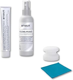 masunt Set de limpieza y cuidado del acero inoxidable - Set completo con pasta de pulir, aceite de cuidado, esponja y pa...