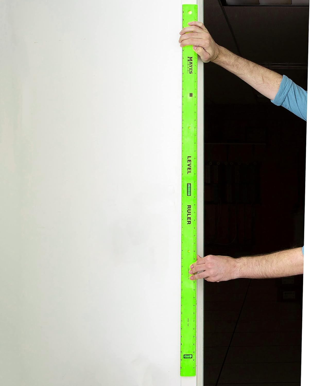 Mayes 10744 Polystyrene Level Ruler 48", Precision Measuring and Leveling Tool, Plumb and Level Vials with SAE and Center-Finding Scale, for Framing, Hanging, 4ft Level Made in the USA