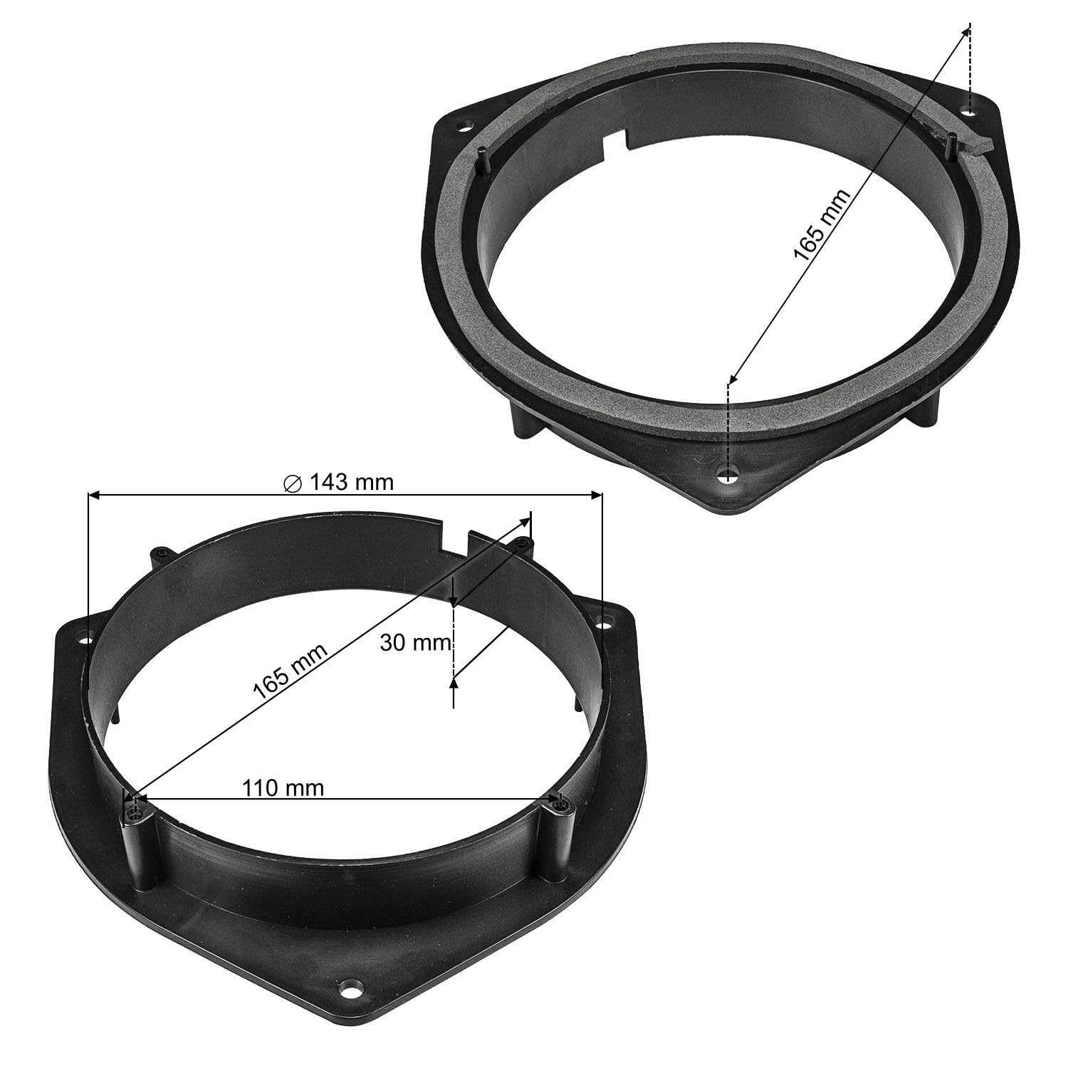 tomzz Audio 2825-001 Anneaux de Haut-parleurs Adaptateurs Supports compatibles avec Kia Picanto Sportage Rio Hyundai i10 à partir de 2012 pour 165mm