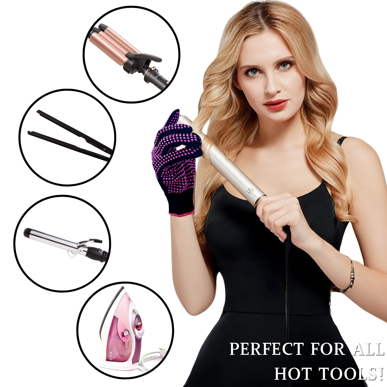 KEYRI 4 Pièces Gants Résistants à la Chaleur pour Fer à Friser, Gant Anti Chaleur Silicone Gants de Protection Gant Résistant à la Chaleur pour la Coiffure Fer à Boucler Outils de Cheveux (Rose Rouge)