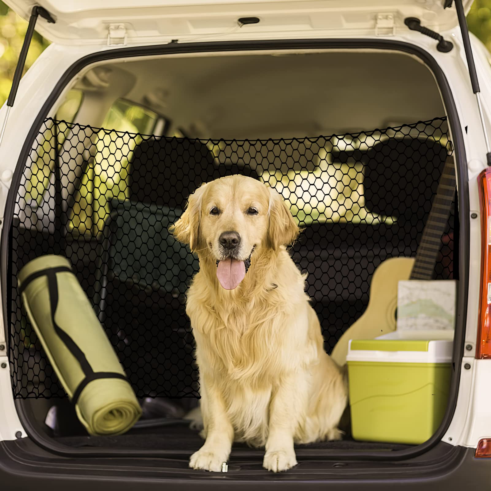 Zstar Filet de sécurité pour Chien Voiture – Barrière Universelle Coffre et siège Avant – Séparateur avec Poche de Rangement 130x90cm – Installation Facile – Noir