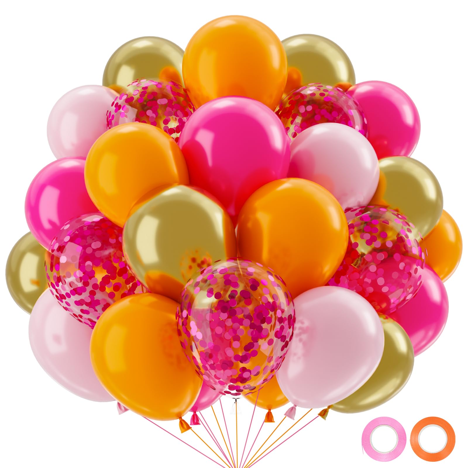 QIFU Summer Balloons - 50PCS Pink And Orange Balloons, Helium Metallic Gold Hot Pink Balloon For Hen Party, Pool Tropical Summer Party Decorations, Birthday Decoration For Girls Women Bridal Baby