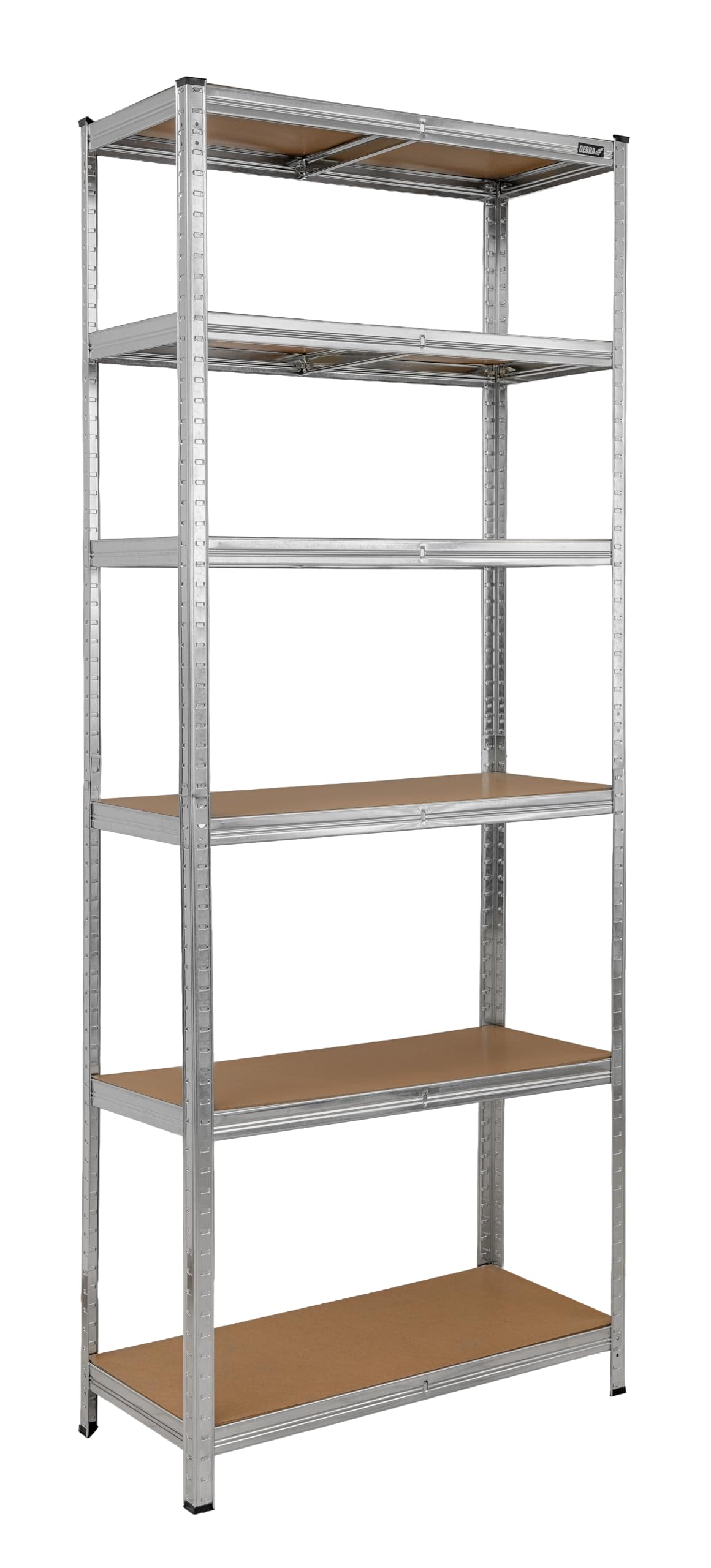 Metall-Lagerregal Dedra, 6 MDF-Regalböden, Maße 224 × 90 × 40 cm, silberfarben, Flexible Konfiguration, stabile Regalböden, einfache Montage, Korrosionsbeständigkeit