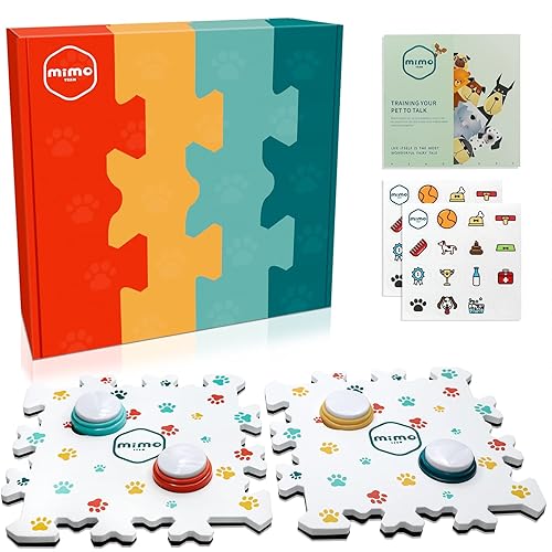 MIMOTEAM Dog Buttons for Communication with 4 recordable Buttons, 2 Non-Slip Pads, 32 stickrs,Dog Training Guide, Sound Dog Talking Buttons Set Make it Easy to Communicate with Your pet.