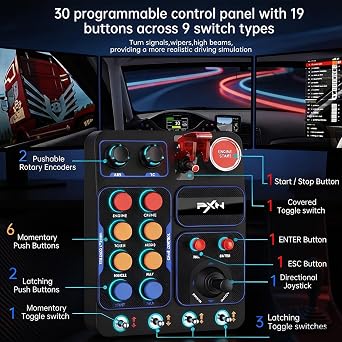 PXN CB1 Racing Button Box - USB plug and play with 30 Programmable Functions Compatible with Racing, Truck & Farming Simulators/Games,Driver-Free for PC/Steering wheel , Adjustable RGB Lighting, ABS Resin Material, Easy Installation