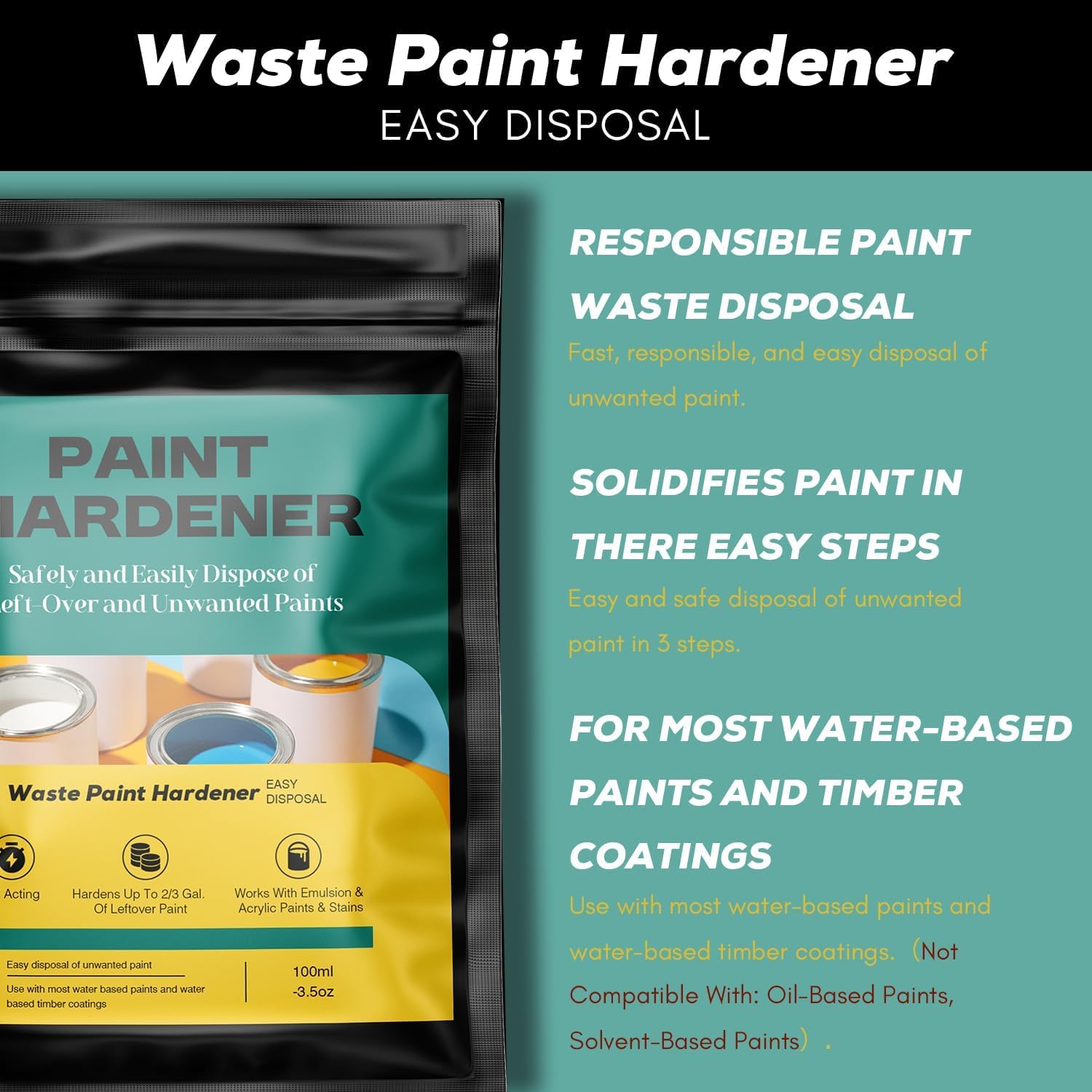 8 Packs Waste Paint Hardener - Fast Acting Solidifier for Disposal - Paint Hardener for Disposal for Acrylic & Latex