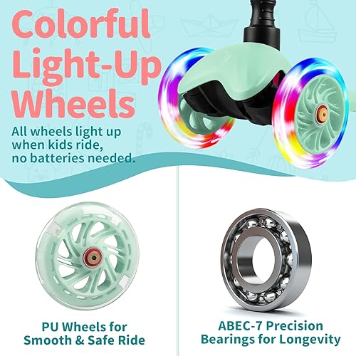 Miniatura 3 de BELEEV Scooter A1 para niños de 2 a 6 años, scooter de 3 ruedas para niños y niñas, ruedas iluminadas de poliuretano, 4 alturas ajustables,