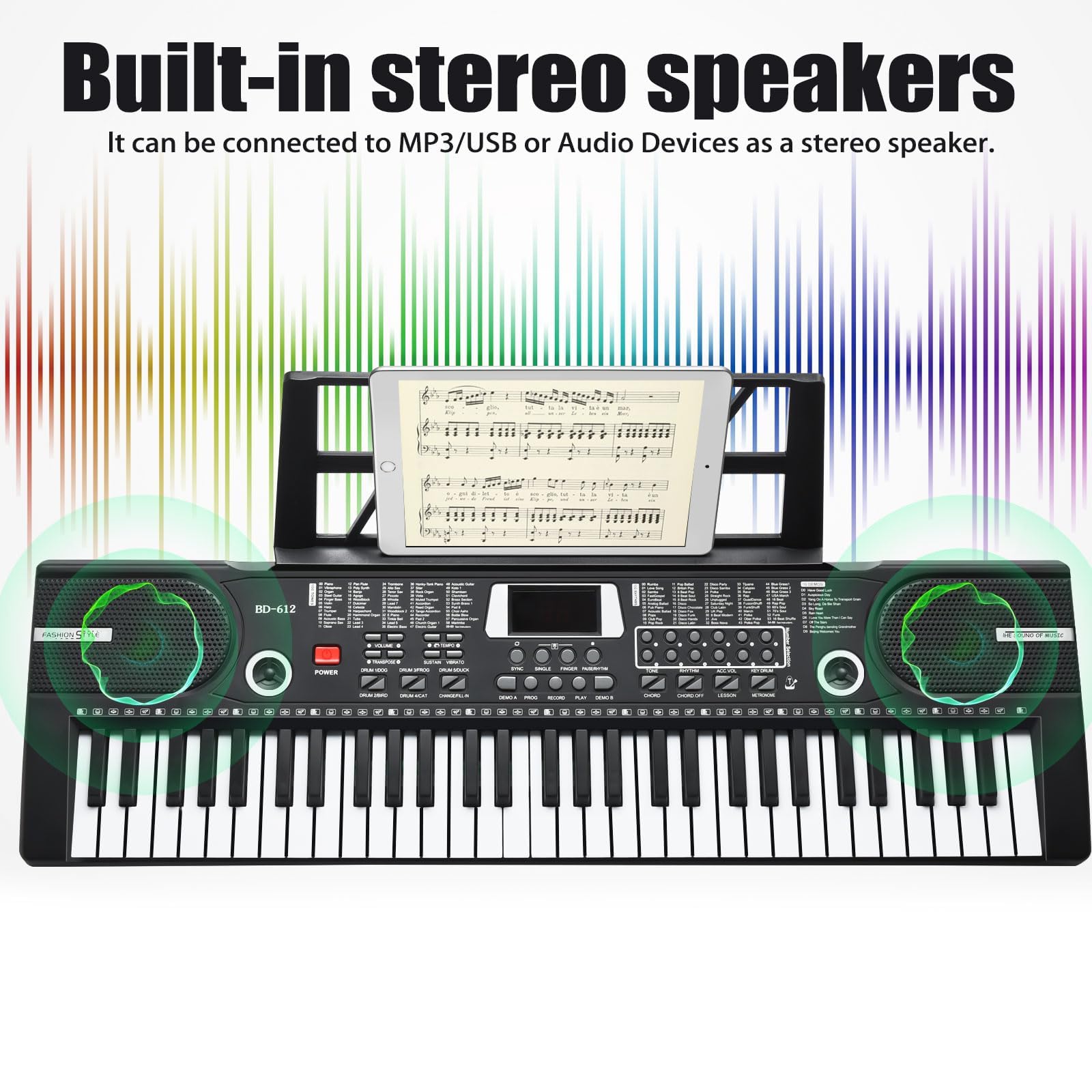 61 Key Keyboard Piano, Portable Electronic Keyboard Piano for Beginners with Speakers, Microphone, Sheet Music Stand, 100 Voices, 100 Rhythms, Digital Music Keyboard for Teen - 1