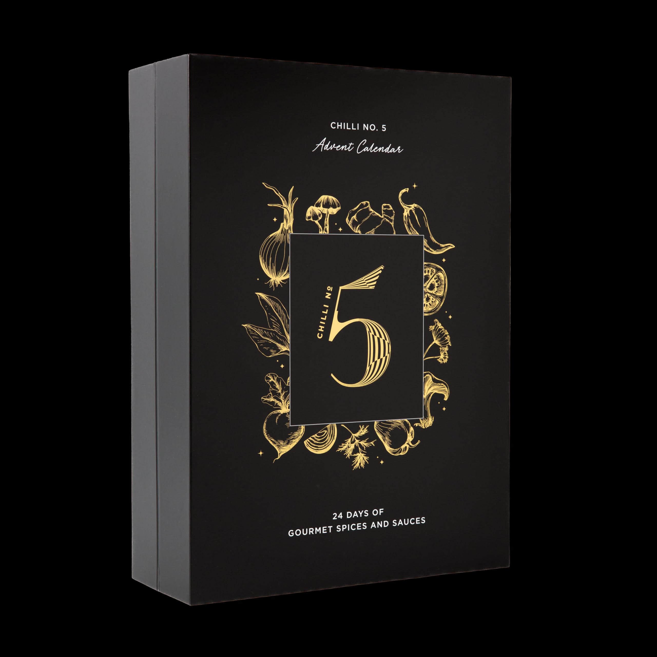 Chilli No. 5 | Calendario de Adviento, selección de productos gourmet de chile n.º 5 en elegante caja de regalo temática navideña, selección de salsa picante, caja de regalo de chile