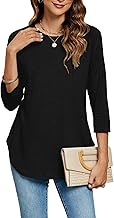 Newchoice Womens 3/4 Length Sleeve Tops Casual Round Neck Basic Tunic Shirts Loose Fit