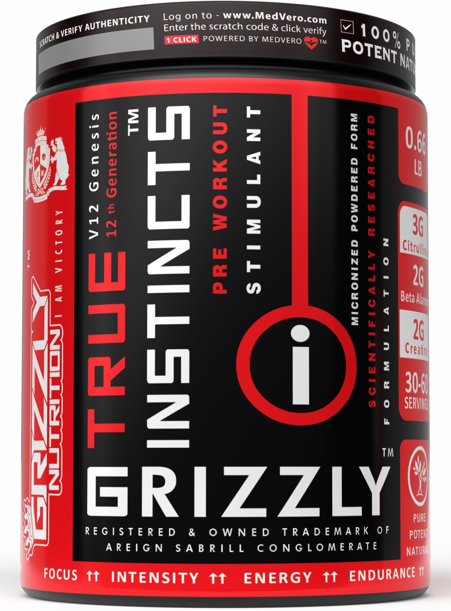 Grizzly Nutrition True Instincts 300 Grams Advanced Pre Workout Powder Supplement for Men & Women | Energy, Focus & Muscle Pump Formula with L-Citrulline, Beta Alanine, Creatine, Theanine & Caffeine +11 Researched Performance Boosters, Cuban Lime Mojito