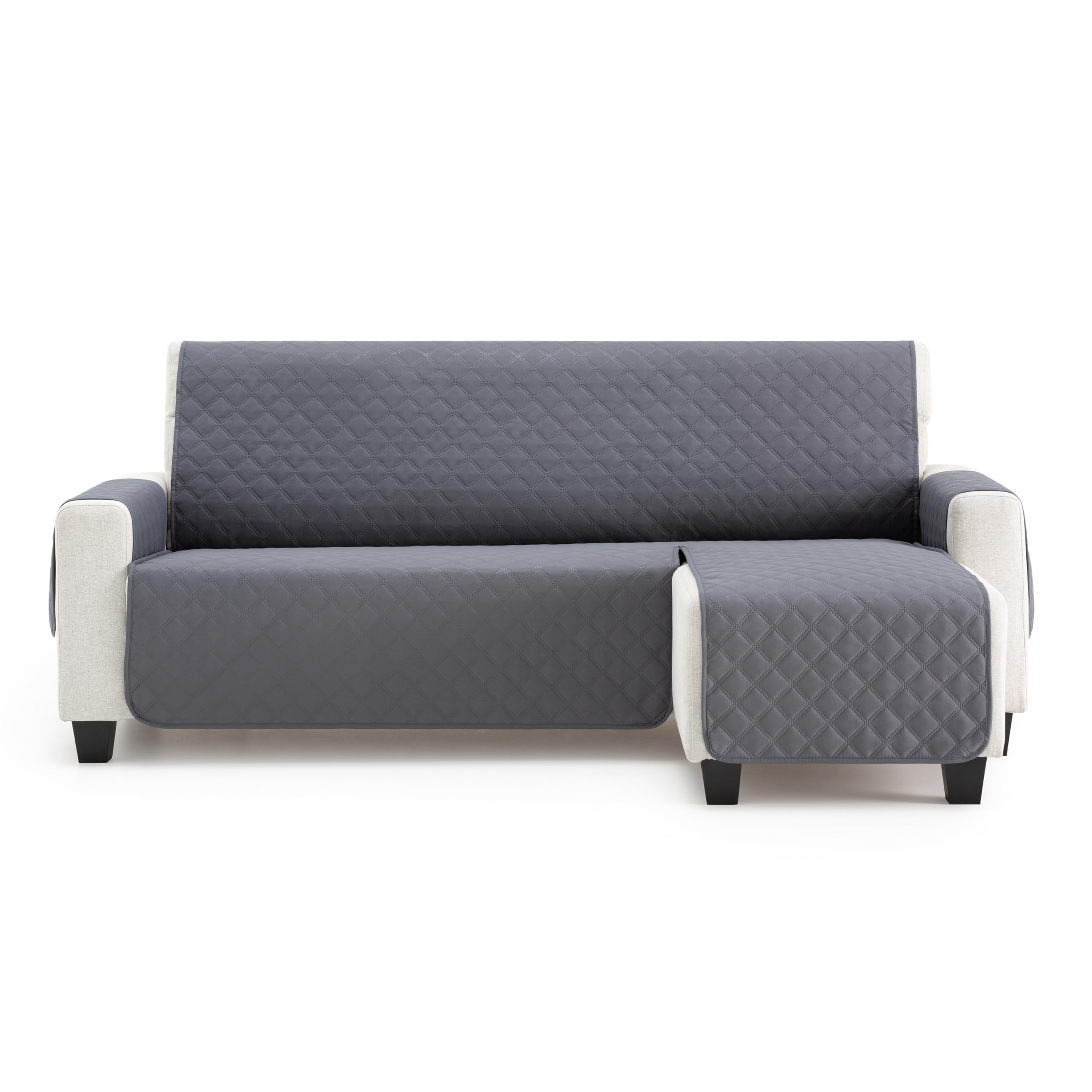 MAXIFUNDAS | Cubre Sofá Chaise Longue Acolchado Brazo Derecho | Tamaño 220cm | Color Gris | Cubre Sofá con Cintas Traseras | Modelo MAUI OEKO-TEX STANDARD 100