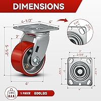 Vista 2 de Ruedas Industriales de 4"x2" - Ruedas de Servicio Pesado, Ruedas de Poliuretano, Capacidad hasta 800 Lb. Para Uso en Camión de Plataforma, Carrito