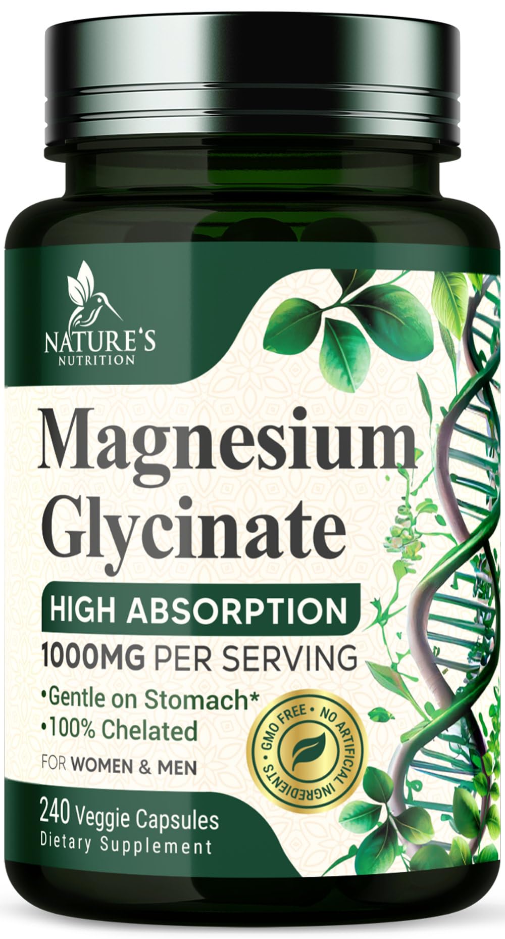 Magnesium Glycinate 1000mg - Pure & Chelated for High Absorption - Supports Muscle, Nerve, Bone & Heart Health - Best Magnesium Supplement for Gentle Sleep Support, Vegan, Bottled USA - 240 Capsules 240 Count (Pack of 1)