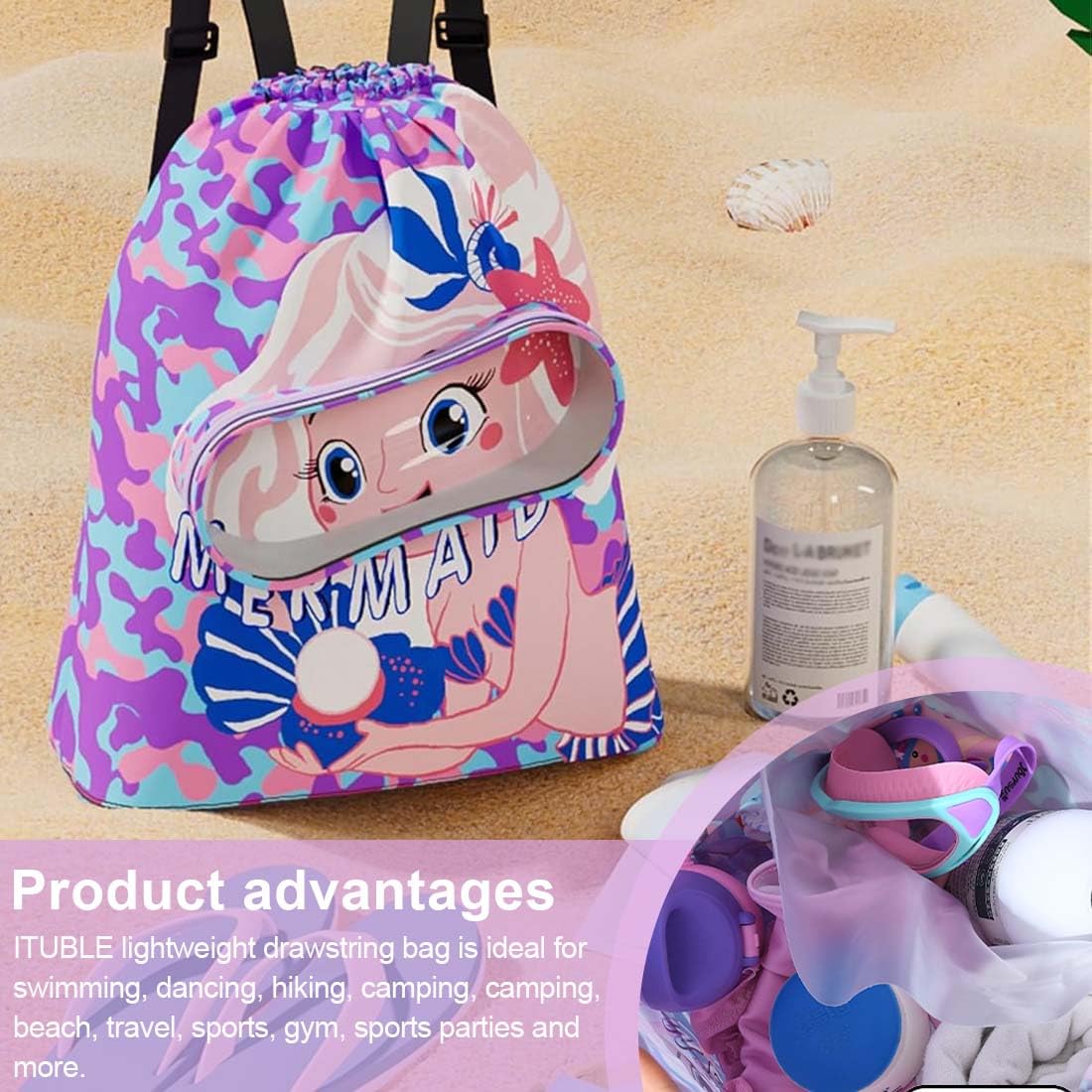 Mochila de Guardería Bolsa de Piscina para Niñas Compartimento de Zapatos Morado