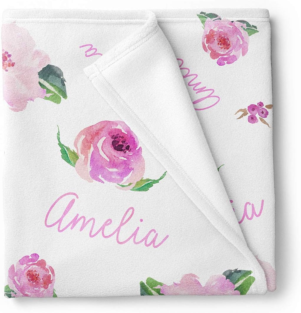Personalized Fleece Baby Girl Blanket, Pink Floral