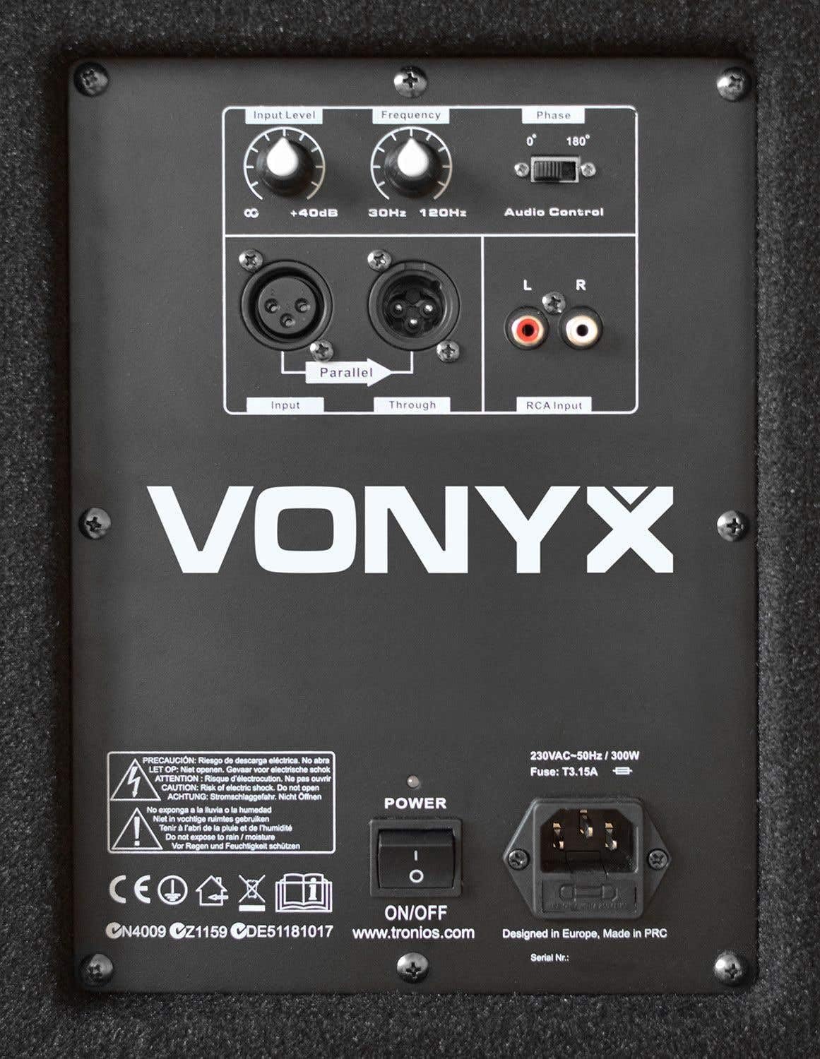 Vonyx SWA15 PA Subwoofer Aktiv, Bass Box, 15 Zoll Sub 600 Watt, XLR, RCA Line, Phase, Tiefpassfilter, Bassbox Tieftöner mit integriertem Verstärker, Basslautsprecher mit Filzbeschichtung - Schwarz