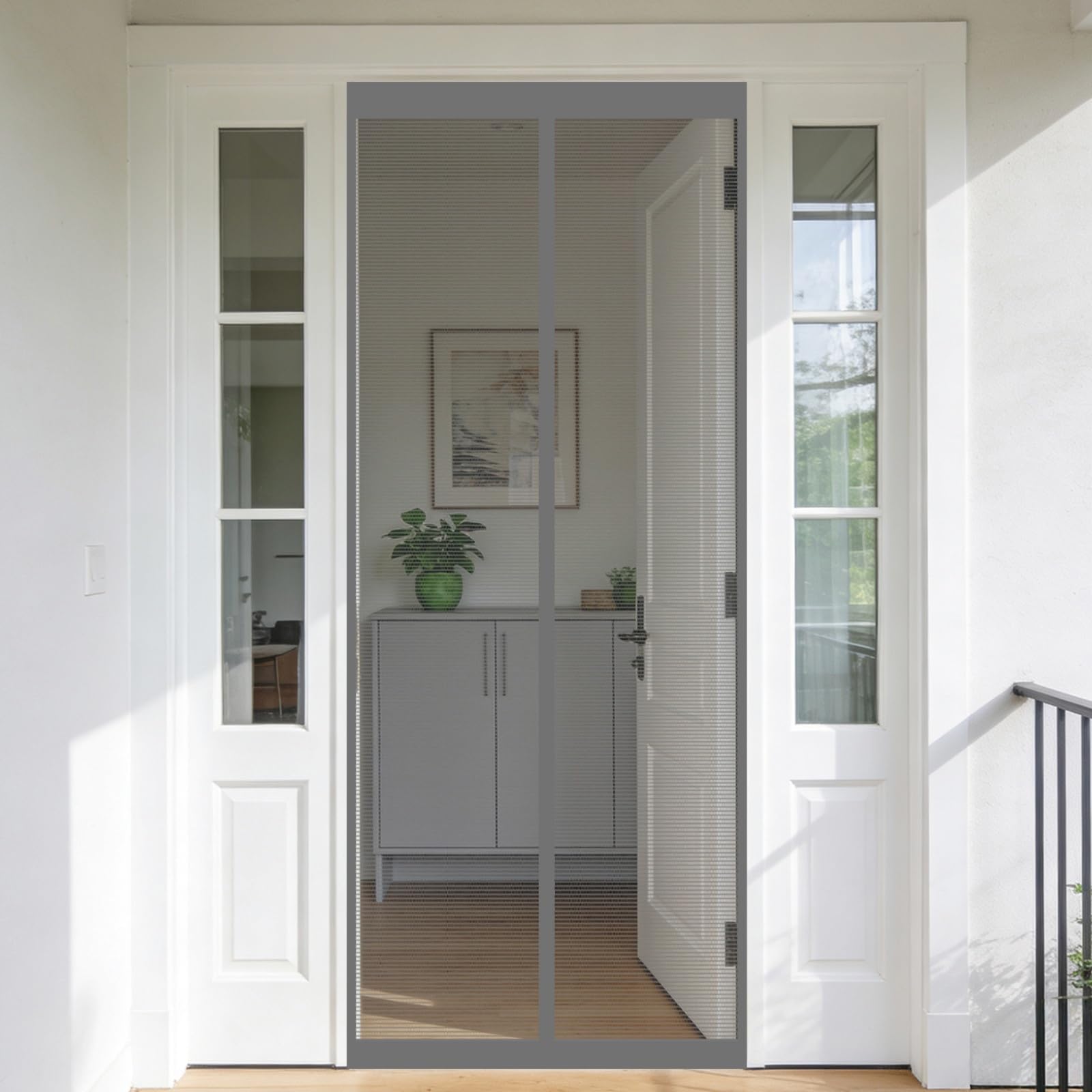 Moustiquaire porte fenetre gris 180 x 130 cm sans percage rideau aimante