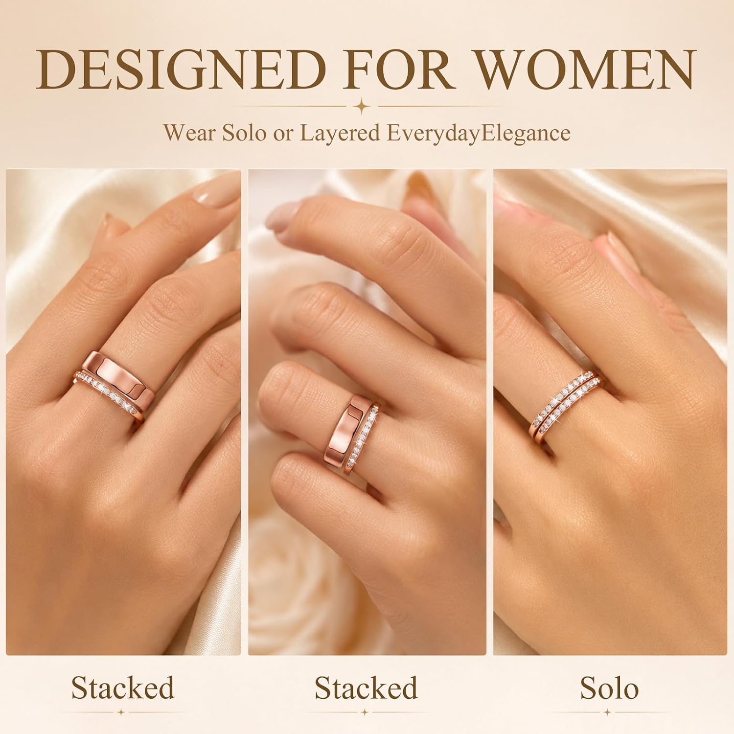 2-Pack 18K Gold Plated Stackable Bands for Oura Ring 5, Cubic Zirconia Simulated Diamond Stacking Rings Accessories for Oura Ring Women
