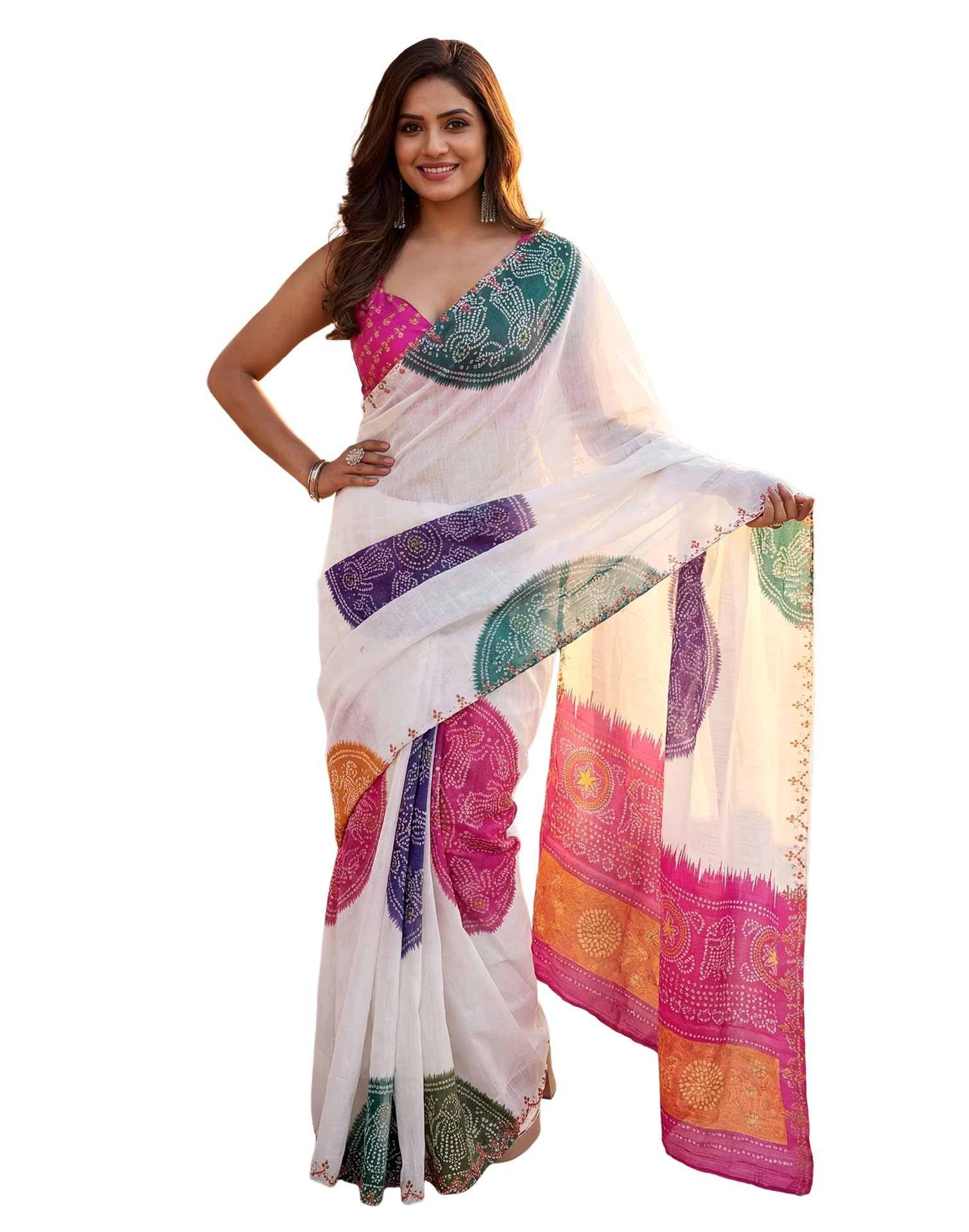 siril Women's Chanderi Cotton Printed One Minute Ready To Wear Saree With Unstitched Blouse Piece-picture-33
