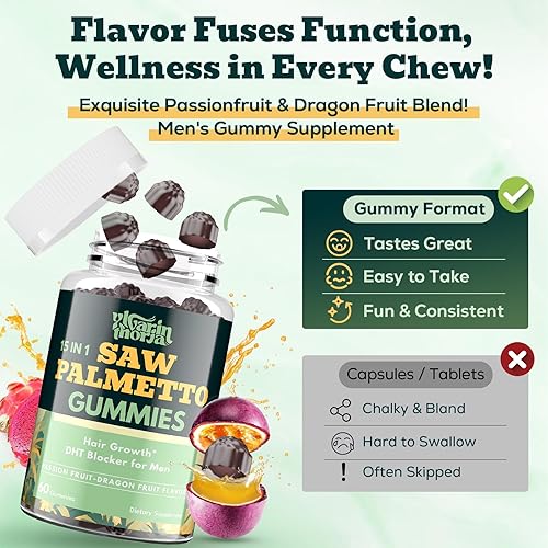 Miniatura 5 de Gomitas de Saw Palmetto para Hombres  Bloqueador DHT de Fuerza Extra de 600mg con Biotina, Semilla de Calabaza  Suplemento que Apoya la Función de