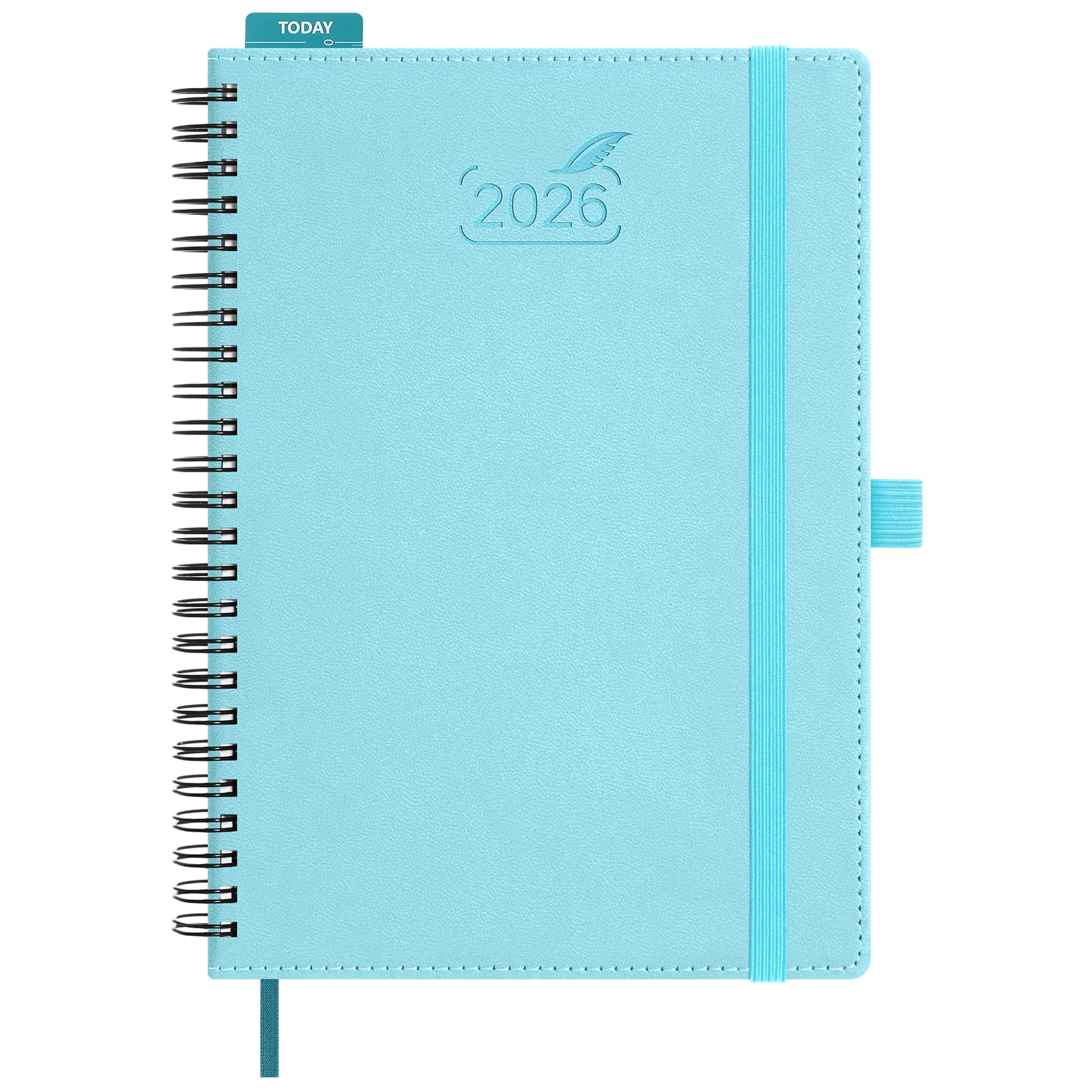 BEZEND 2026 Diary A5 Week to View Spiral Bound (Jan-Dec 26) - Vertical Weekly Planner with Timeslots & Monthly Tab. Appointment Book 26 with PU Leather Softcover - Sky Blue