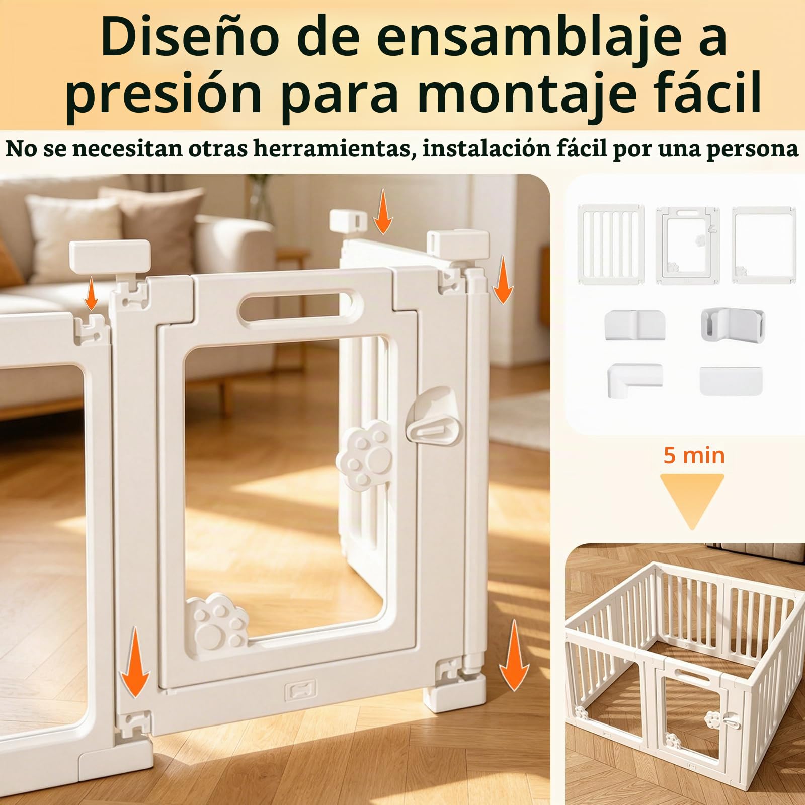 Parque para Perros de Acrílico, 8 Paneles (Altura 60 cm), Corralito Transparente para Cachorros con Puerta con Cierre y Base con Ventosas, Valla Interior para Perros Pequeños, Gatos y Conejos