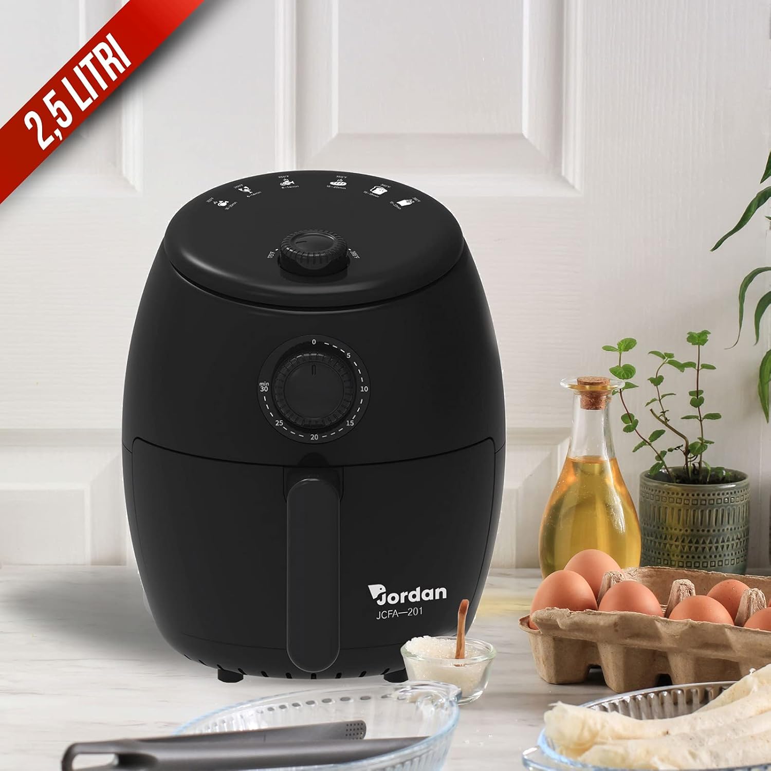 Jordan, Friggitrice Aria 2,5L, 1200W, Friggi Senza Olio e Grassi, Garanzia 2 Anni Jordan, Friggitrice Aria 2,5L, 1200W, Friggi Senza Olio e Grassi, Garanzia 2 Anni