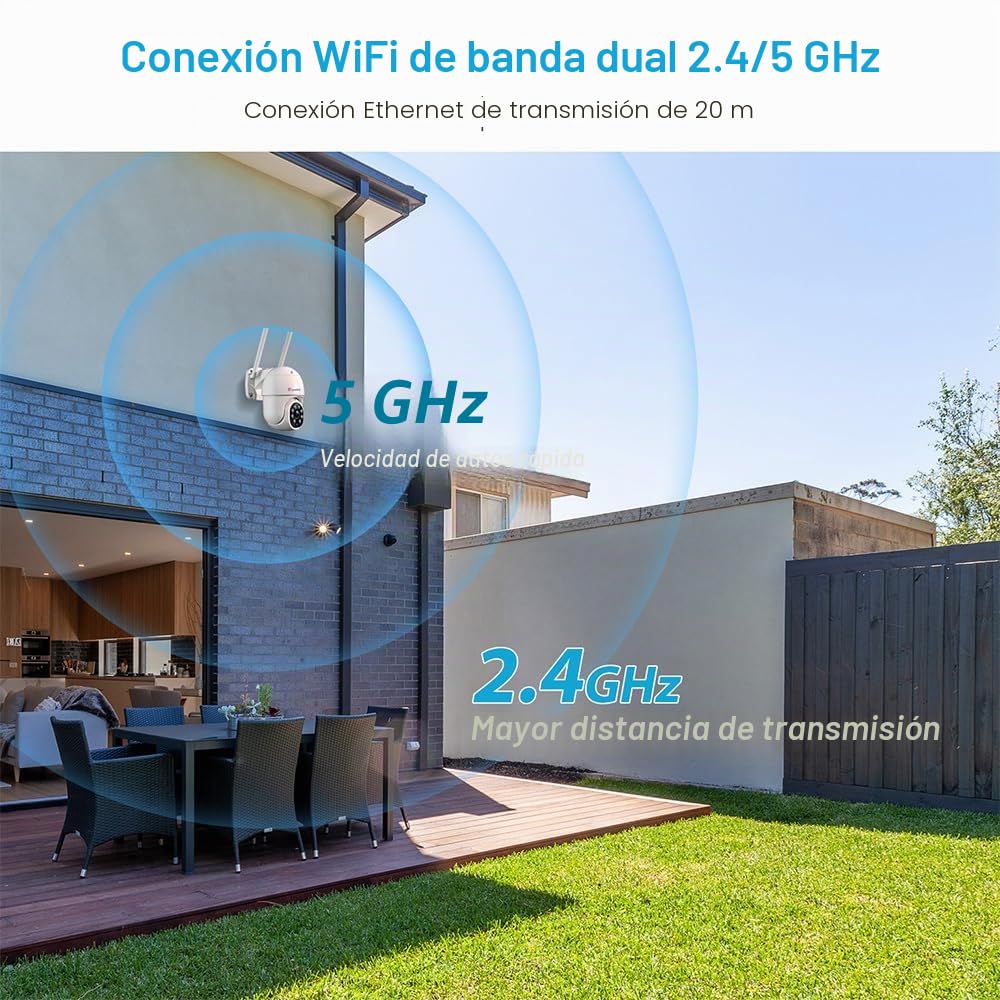 Ctronics 2K 4MP Cámara de vigilancia Exterior WiFi PTZ IP Cámara Exterior