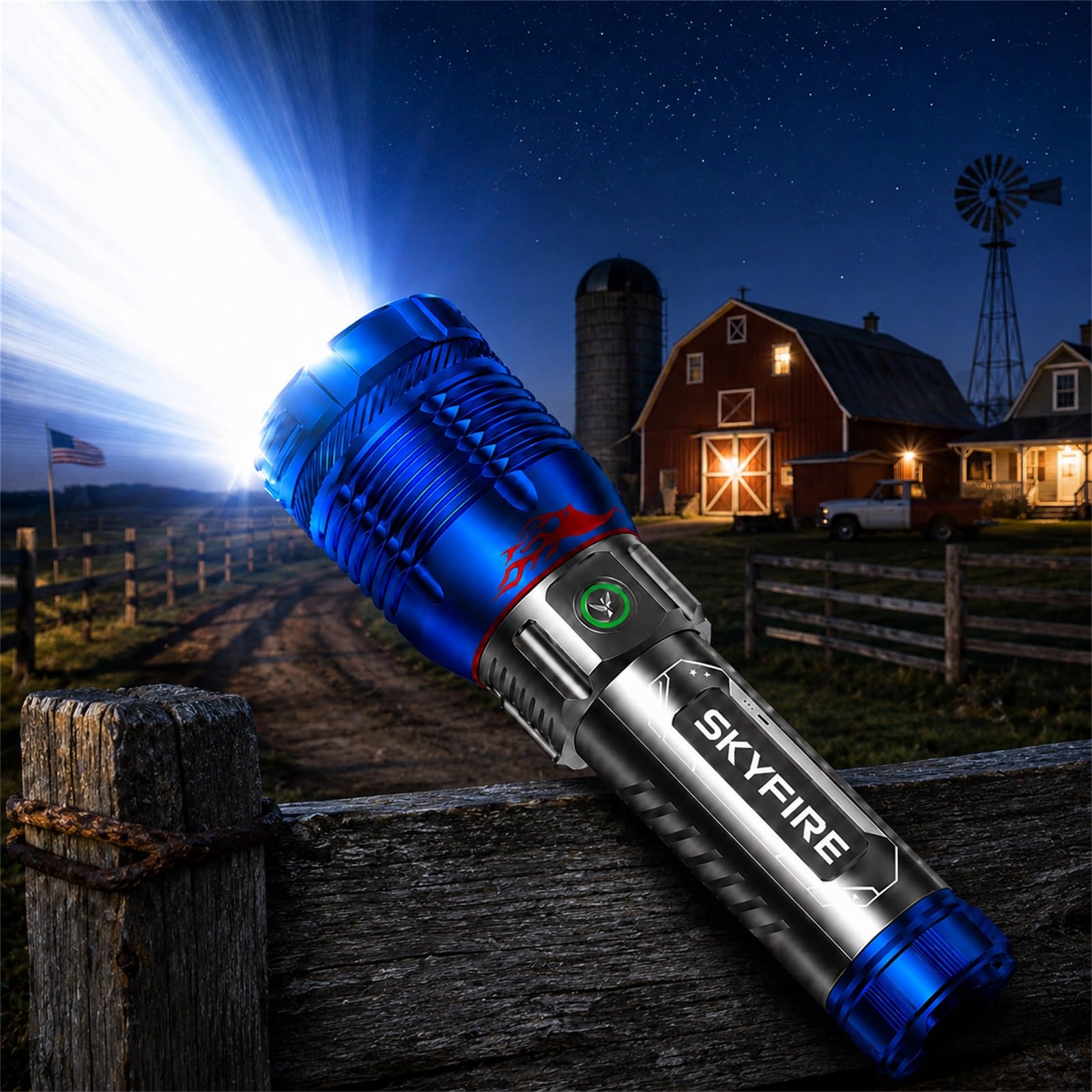 SKYFIRE 6000 Lumens Rechargeable Flashlight with Ignition Lens, Up