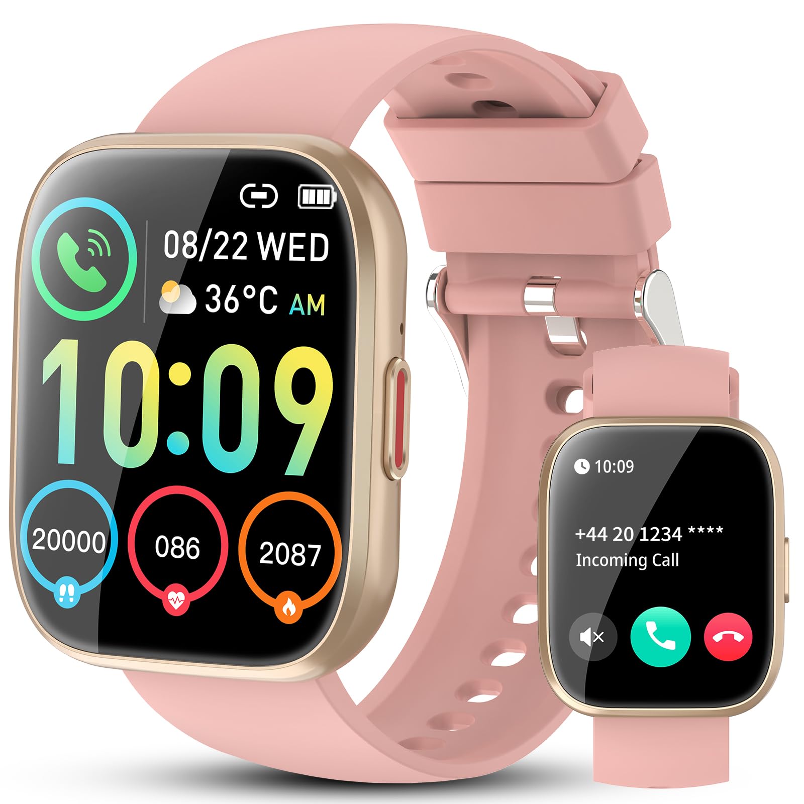 Smartwatch Uomo Donna, 1.85" Orologio Smartwatch Rispondi/Effettua Chiamate, 112 Sportivo, Impermeabil IP68 Sportivo Watch con Sonno/Cardiofrequenzimetro, Fitness Smart watch per Android iOS, rosa