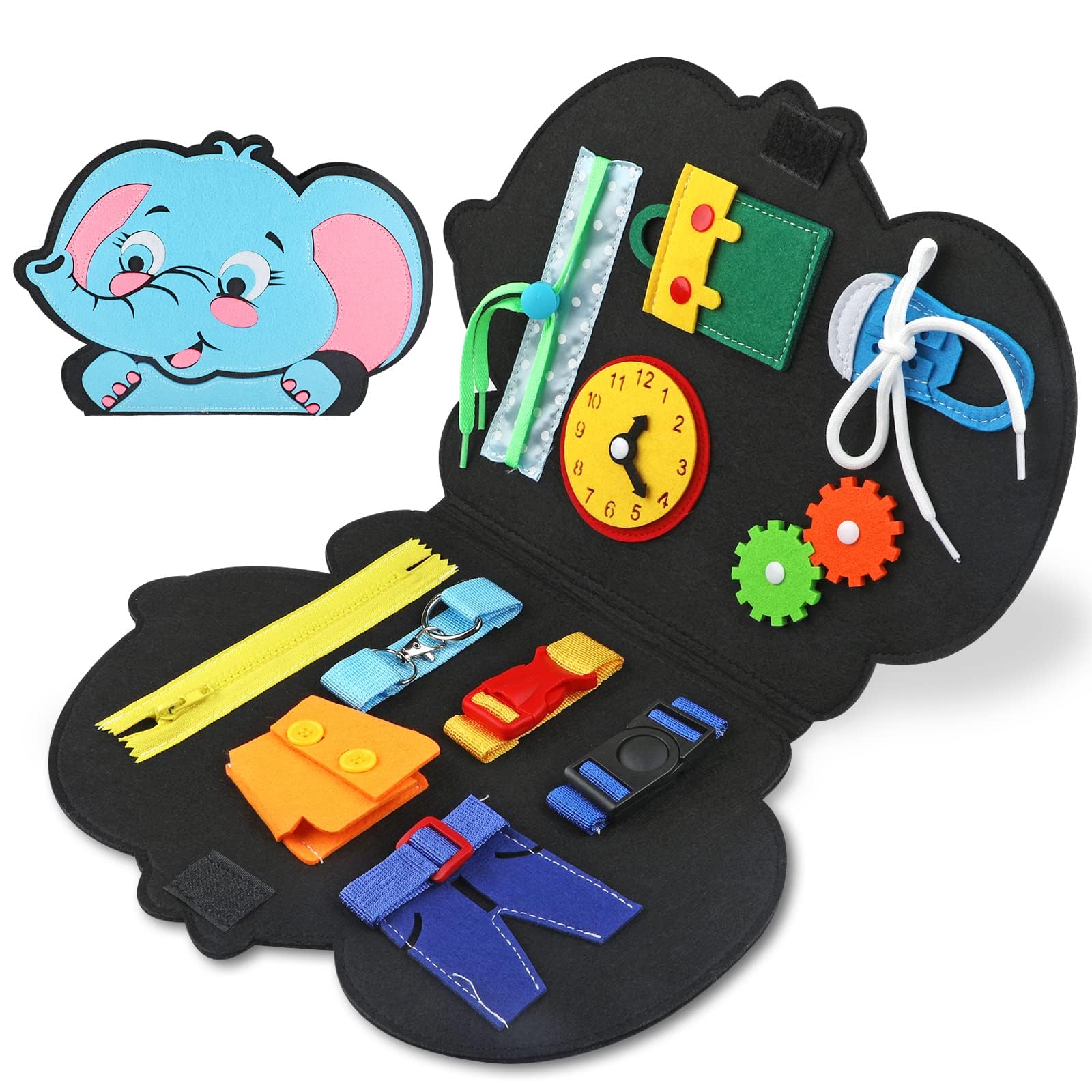 Busy Board, Busy Board for Toddlers, Sensory Board, Montessori Activity Board, Fidget Board Educational Toy - for Preschool Gift, Learning Travel Toy (Elephant)