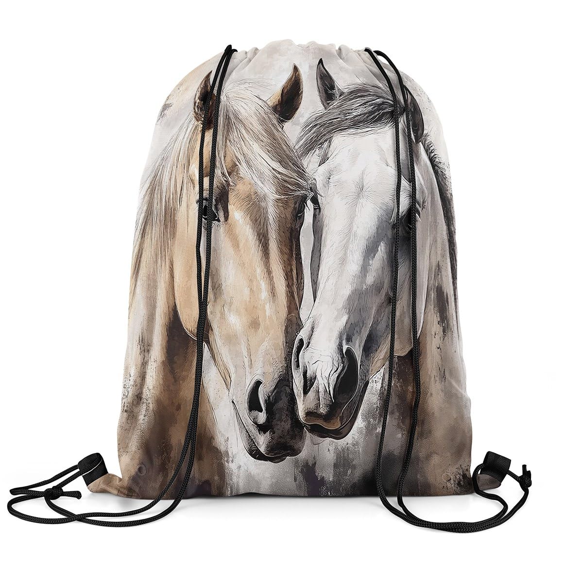 Loussiesd Horse Drawstring Backpack 40x33cm Galloping Horse Sports Gym String Bag for Couple Woman Man Cute Animal Decor Drawstring Bags Love Waterproof Cinch Bag Sports Drawstring Sackpack
