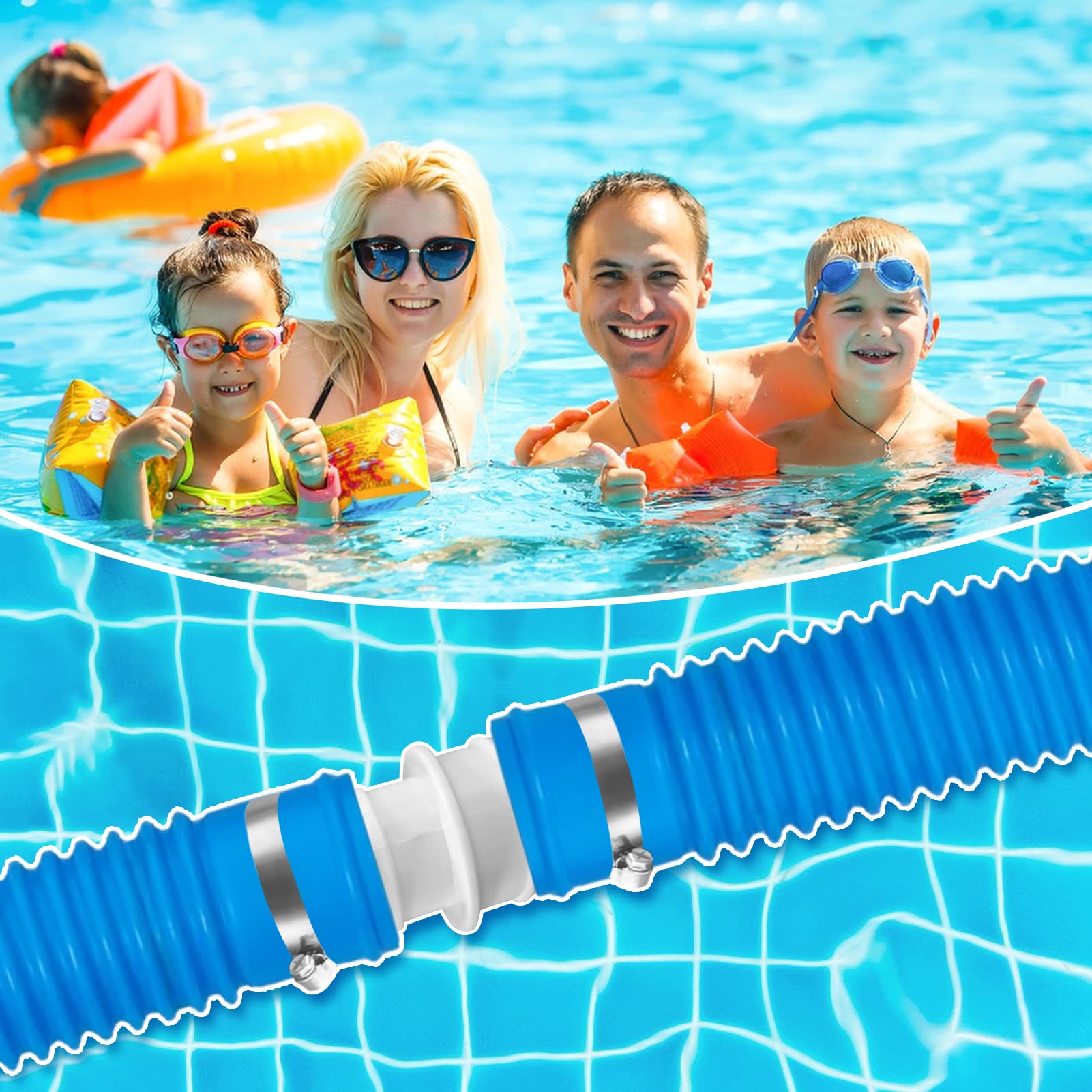 Connettori Per Tubo Piscina 38 Mm (2 Pezzi) + 4 Fascette In Acciaio Inox E Adattatore 1/2 Pollici - 2