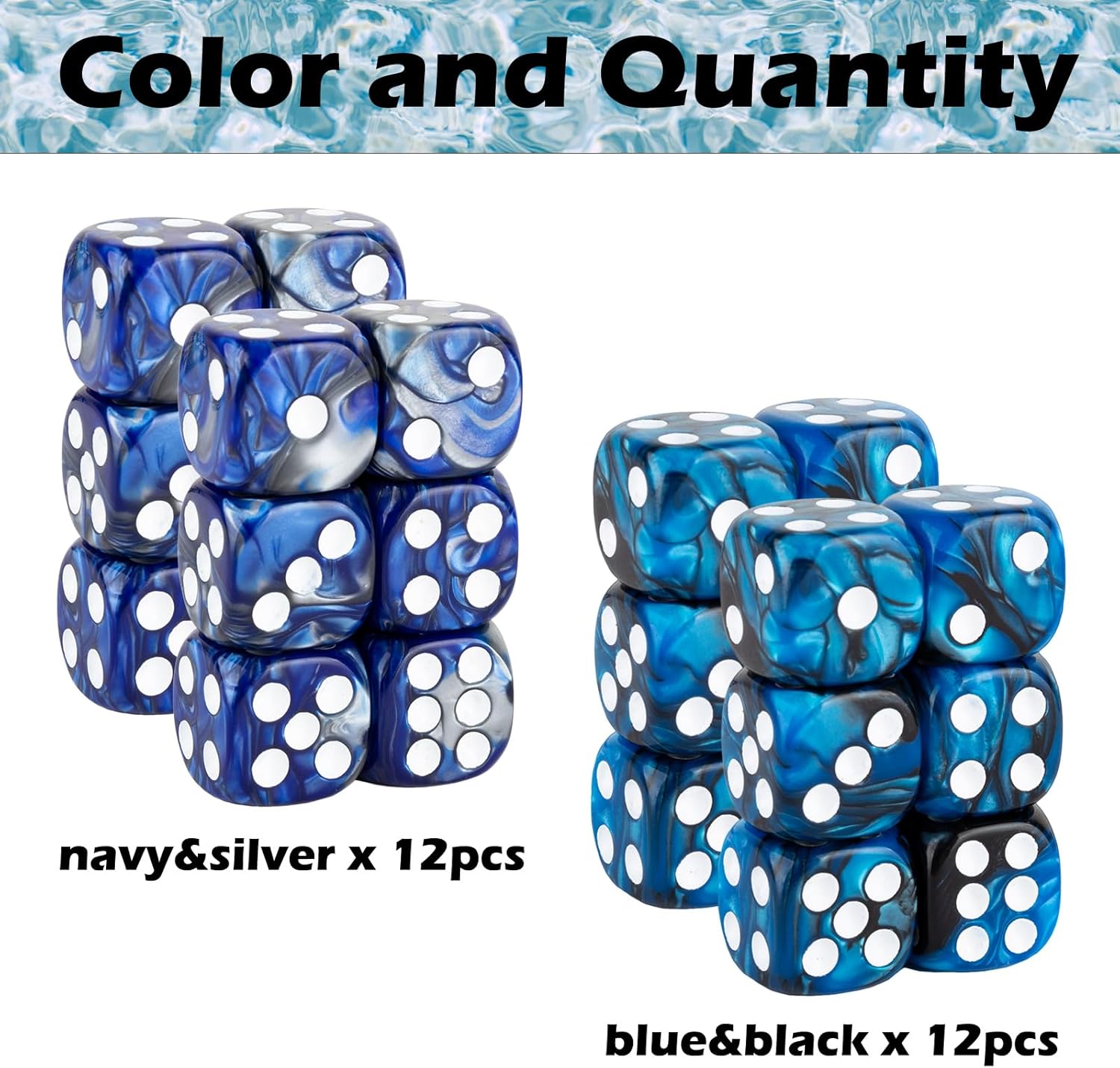 24 Pieces 16mm Marble 6 Sided Dice Round Corner D6 Dice Set Card Game Dice for MTG DND Tenzi Farkle Yahtzee Bunco or Math Learning