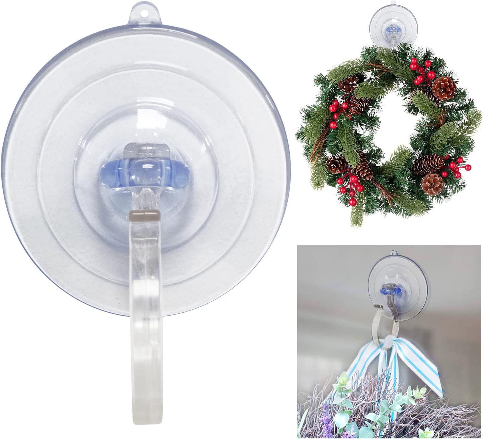 Christmas Wreath Hanger,1pcs Door Hooks UPVC Over The Door Wreath Holder For Front Door Suction Hooks for Bathroom Shower Kitchen Thanksgiving Halloween Xmas Indoor Outdoor Window Autumn Decorations