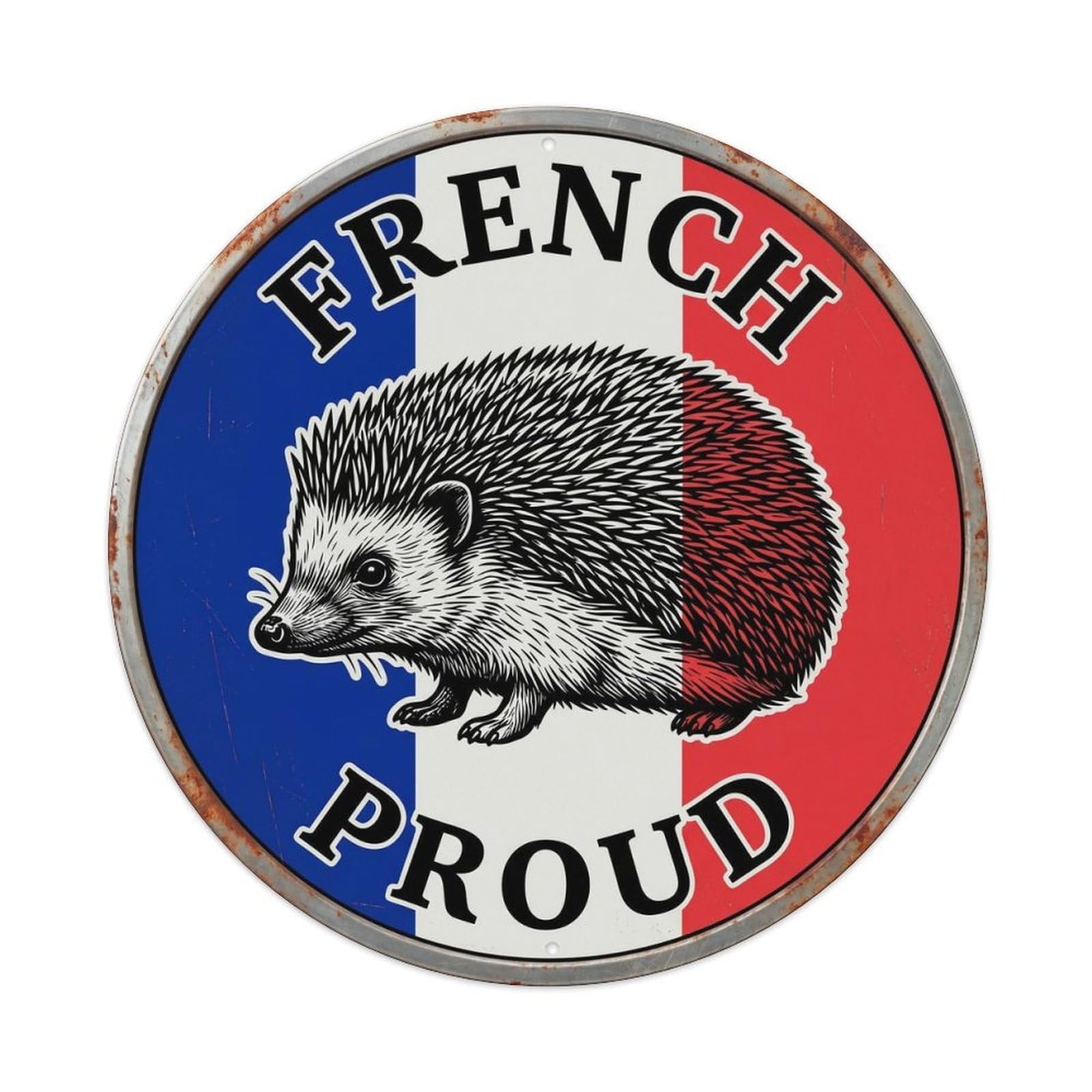 Olhnbad Style French Proud Hedgehog Wildlife Heritage Emblem Metal Tin Sign