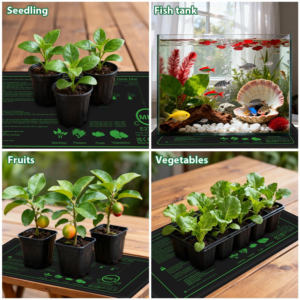 AOOWU Almohadilla Térmica para Plantas, Estera Calefactora Ajustable, Alfombrilla de Calentamiento IPX4 Impermeable, 50W Manta Termica Planta de Invernadero para Germinación de Plántulas, 52.5 x 25 cm